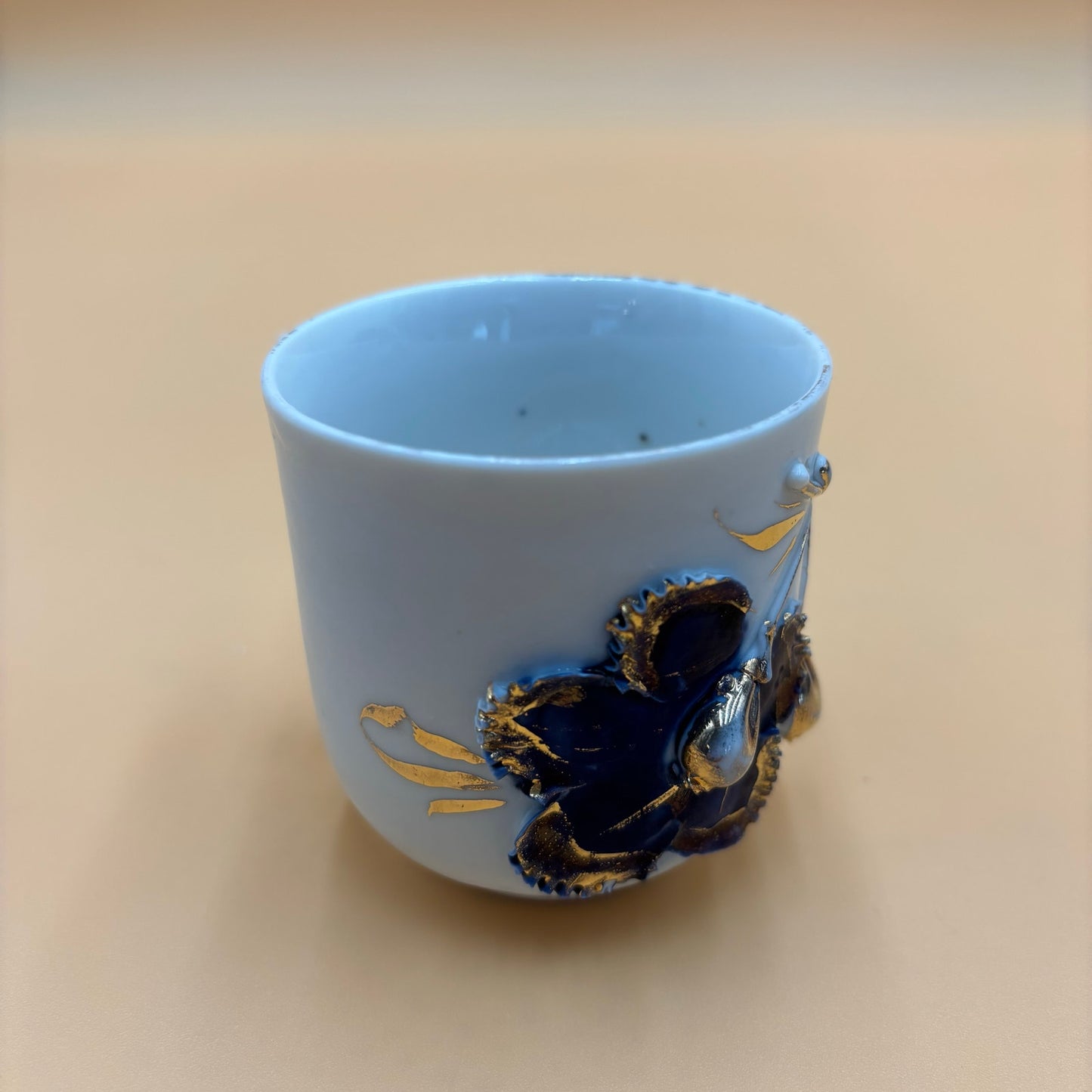 Vintage German Porcelain Demitasse Cup & Saucer - Purple & Gold Floral