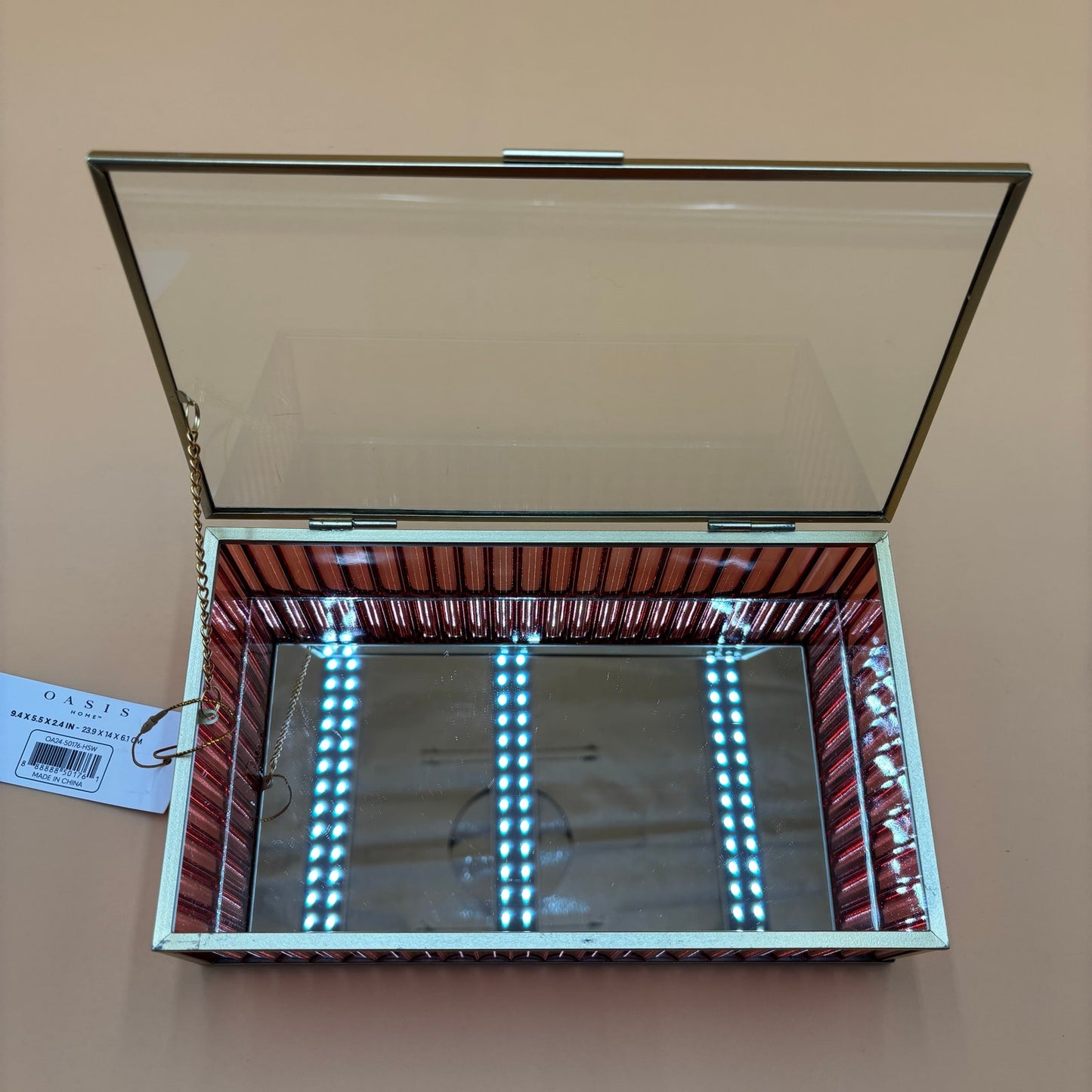 Oasis Home Glass & Mirror Display Box – Pink Faceted Sides – 9.5”