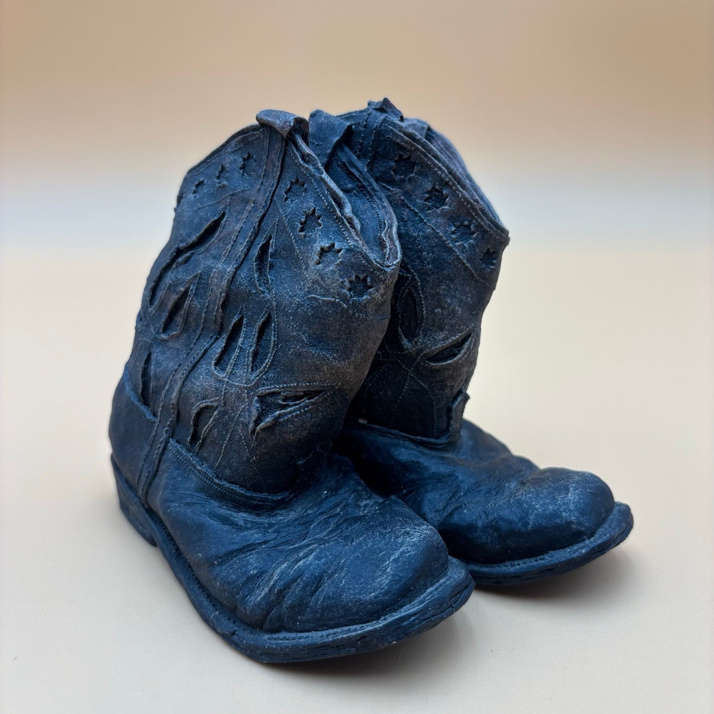 Cast Resin Vintage Rugged Childs Cowboy Boot Paperweight Pair