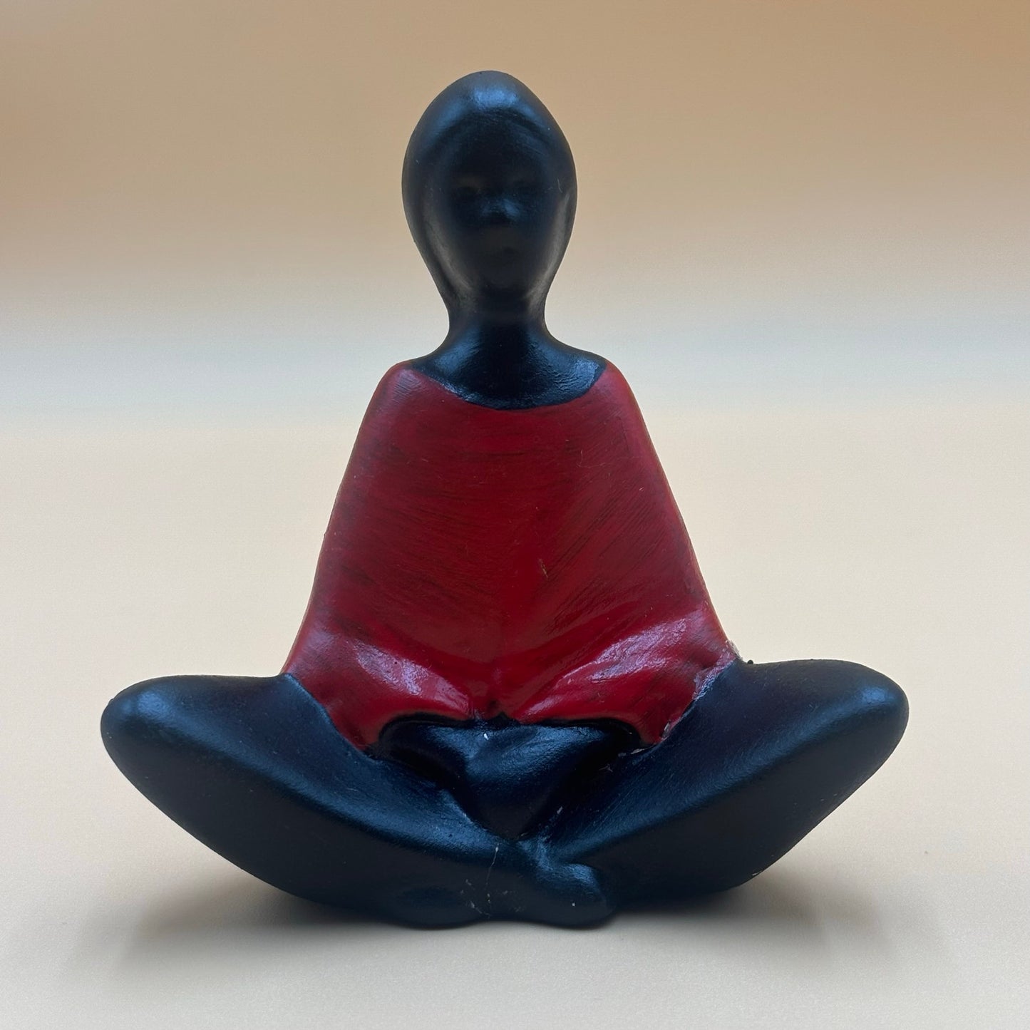 Modern Ceramic Figurine Native American Woman Lotus Pose - Black and Red