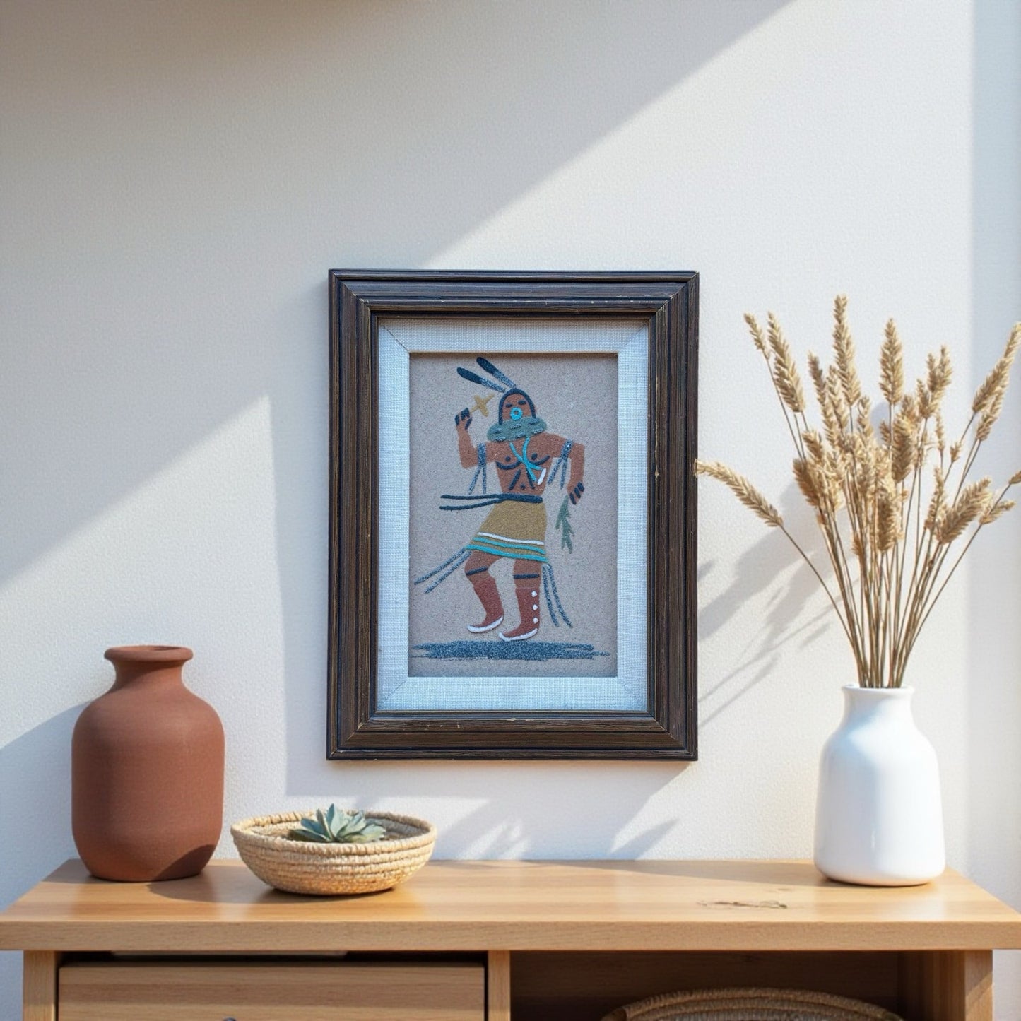 Signed Navajo Sand Painting “Yei Be Chai” by E. Yazzie – Framed Art