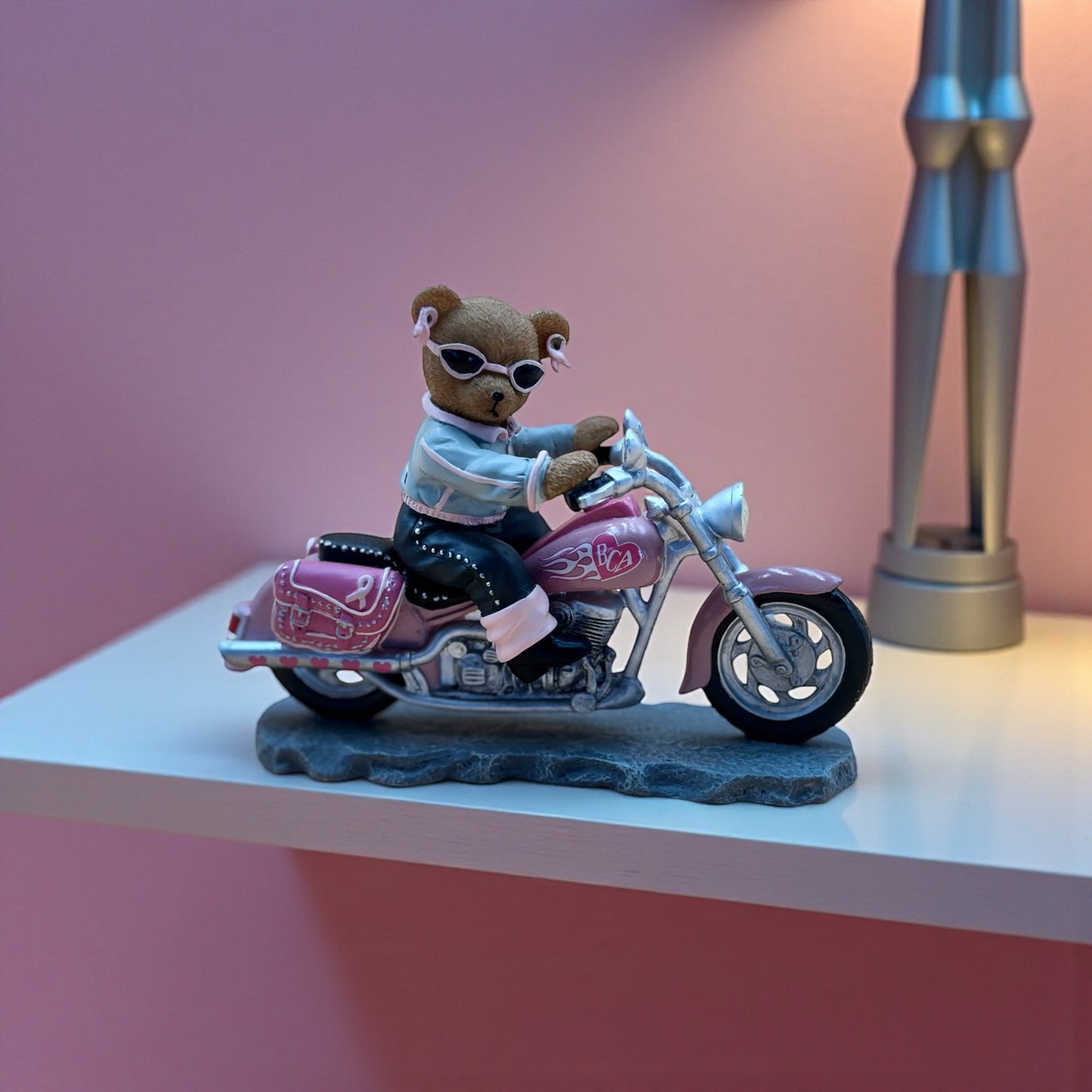 On the Road for a Cure Teddy Bear Motorcycle Figurine