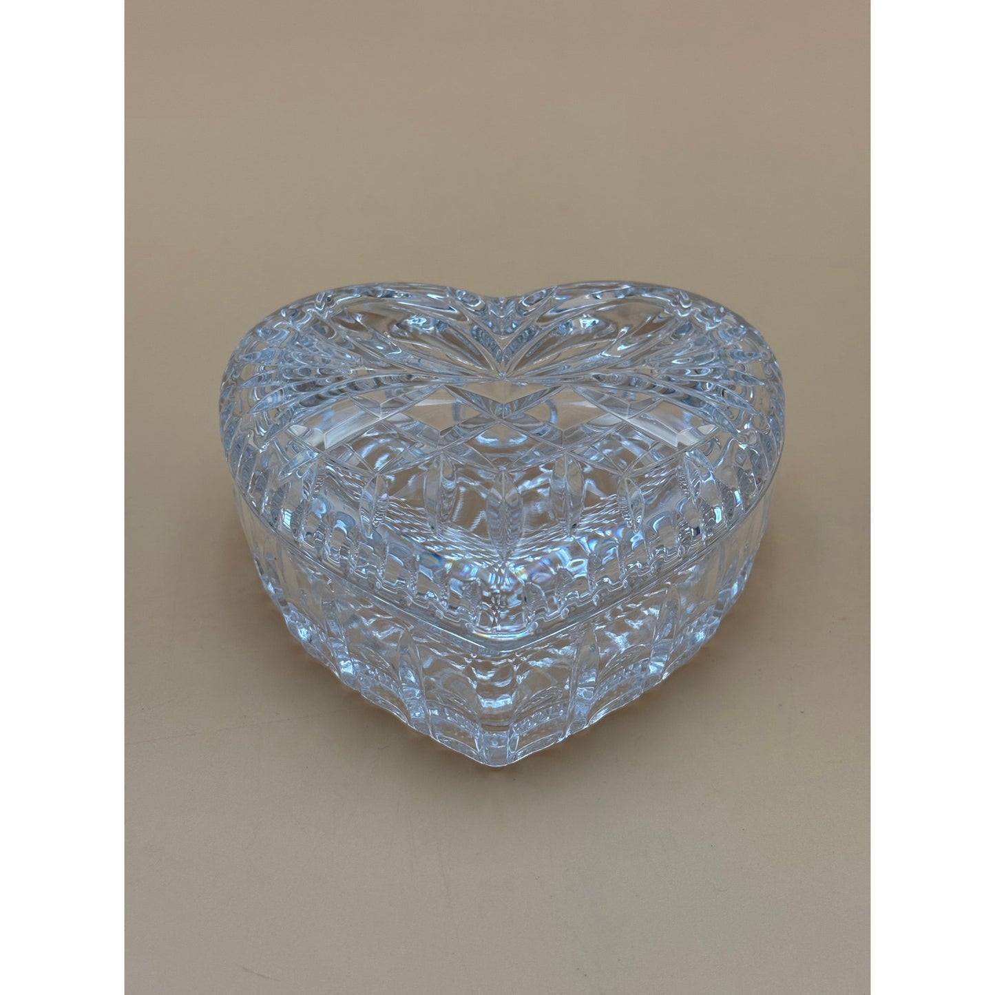 Vintage Cut Glass Heart Trinket Dish with Lid