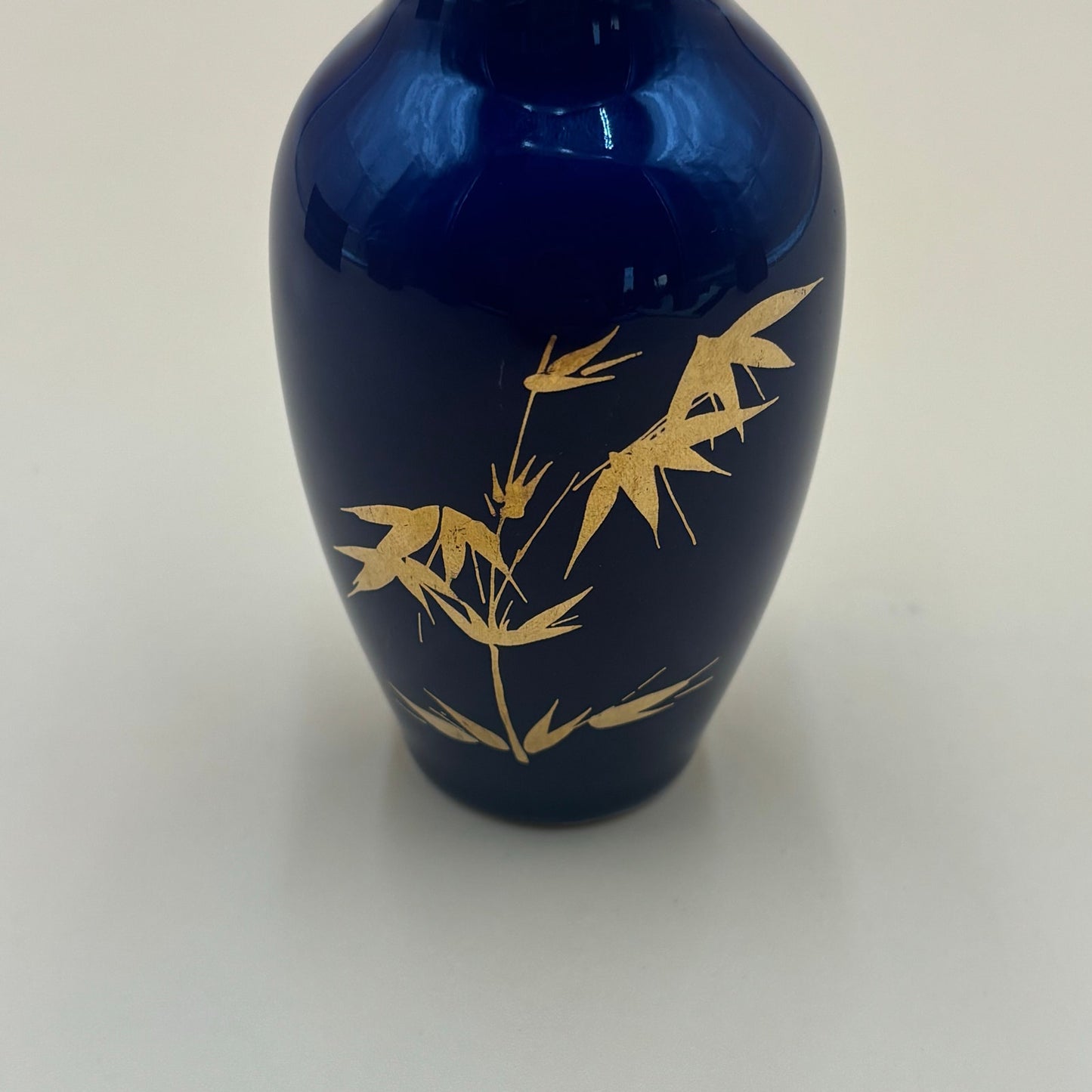 Vintage Cobalt Blue Vase with Gold Bamboo Design – 4.5” Tall