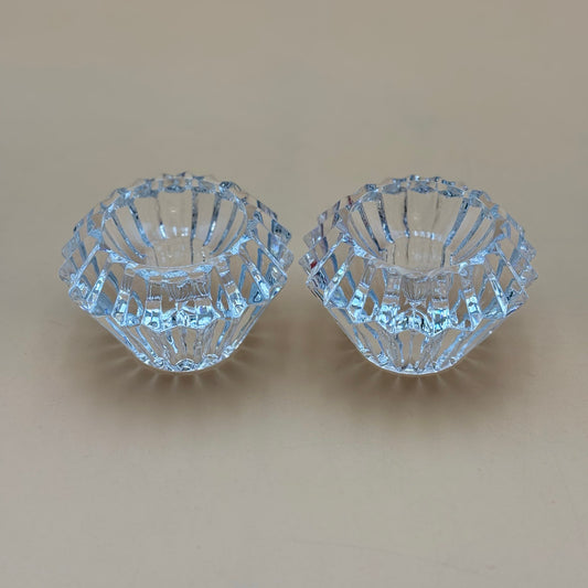 Faceted Vintage Crystal Glass Candle Holders Pair