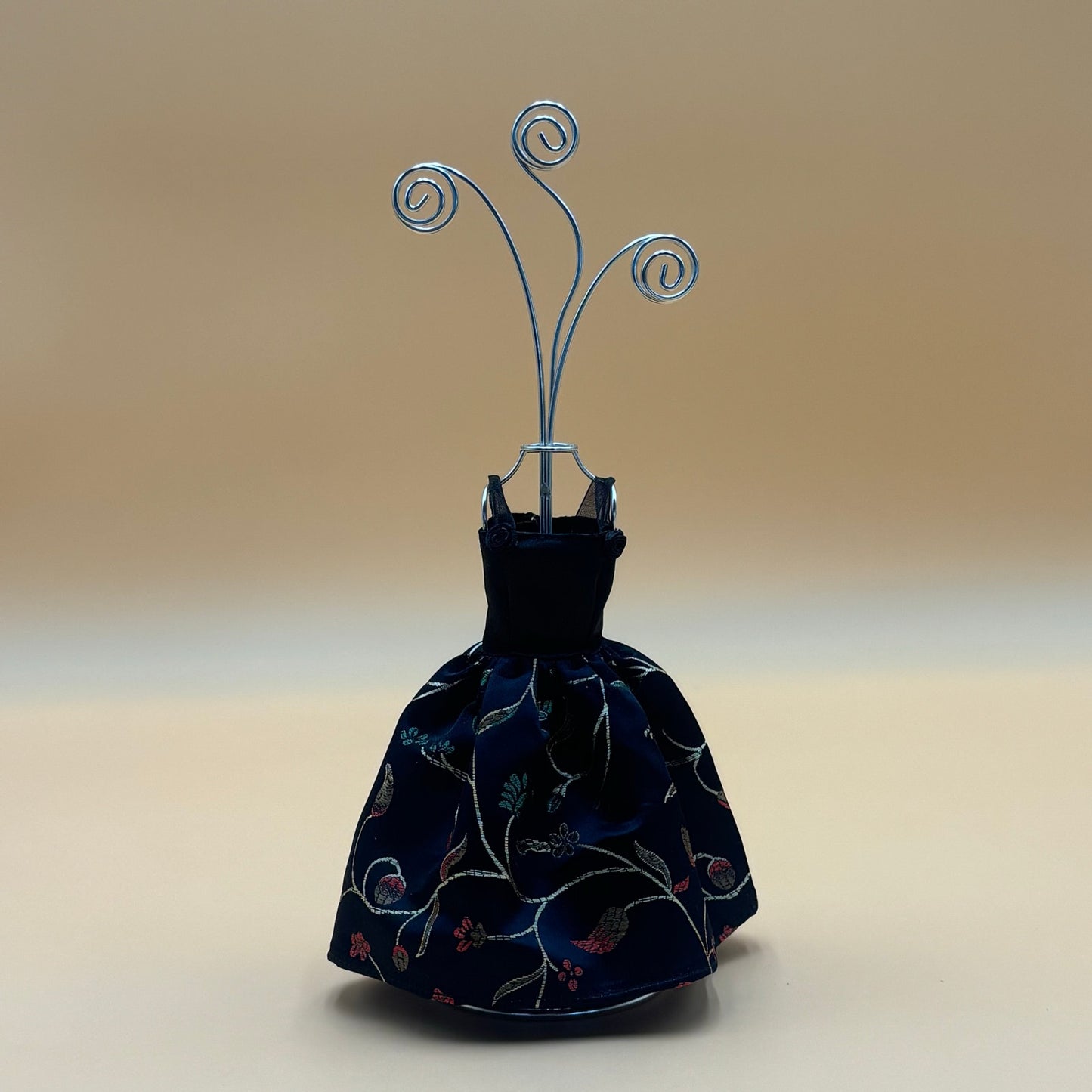 Mini Dress Form Photo/Card Holder - Black Floral Embroidery