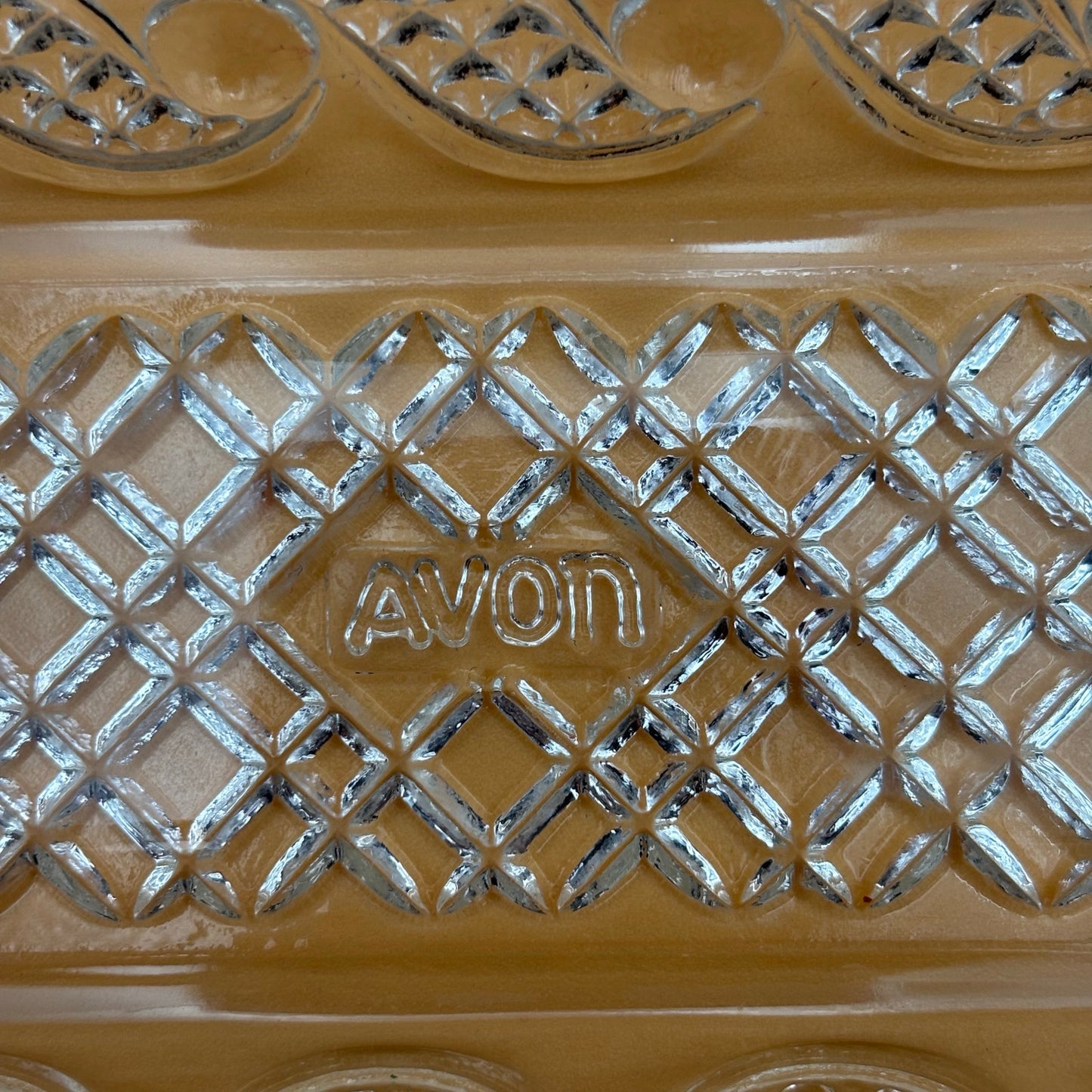 Vintage Avon Pressed Glass Butter Dish with Lid – Diamond Weave Pattern (7”)
