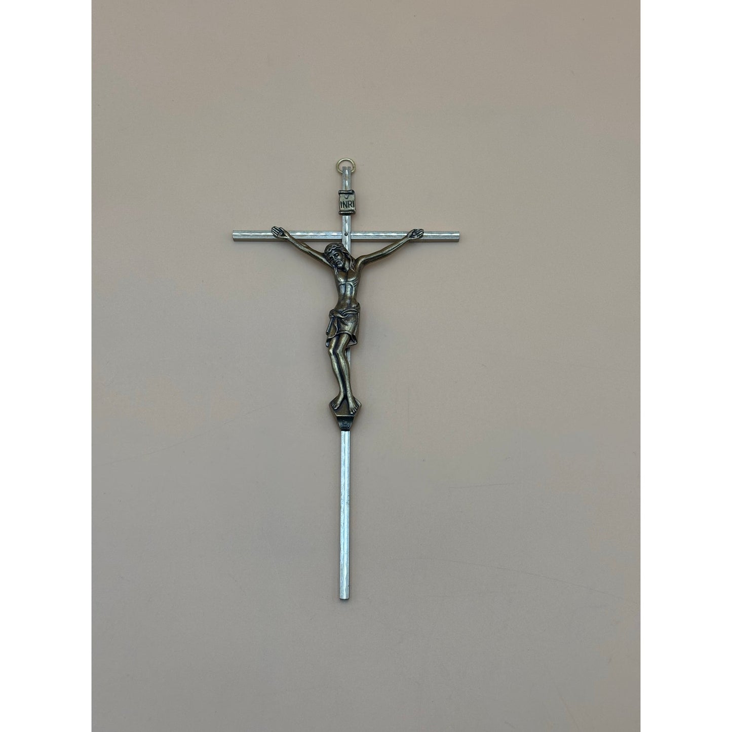 Vintage Italian Etched Gold-Tone INRI Crucifix Wall Cross
