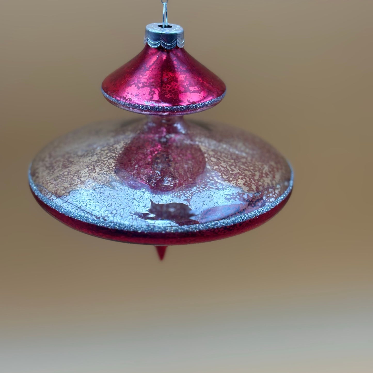 Tinsel Town Hand-Blown Glass Finial Ornament with Box Red & Silver
