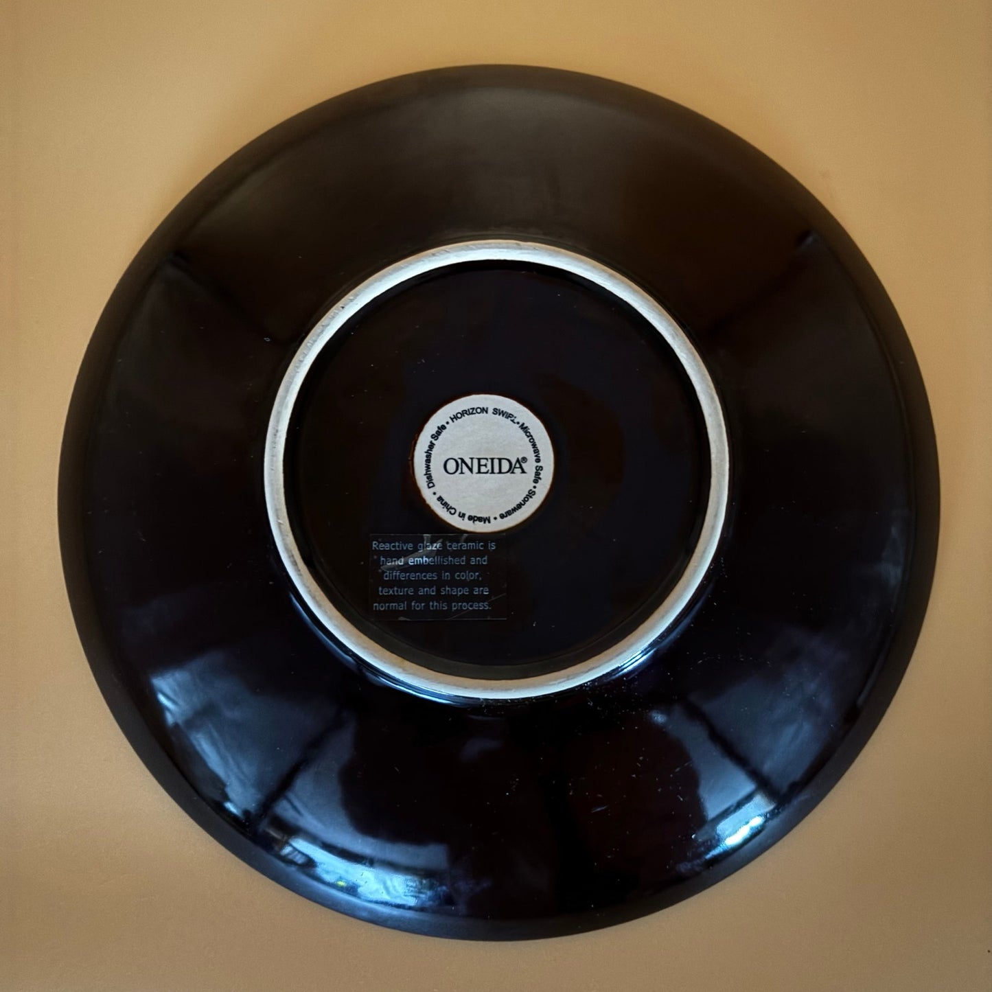 Vtg. Oneida Horizon Swirl Dinner Plate - Brown Stoneware "11.5