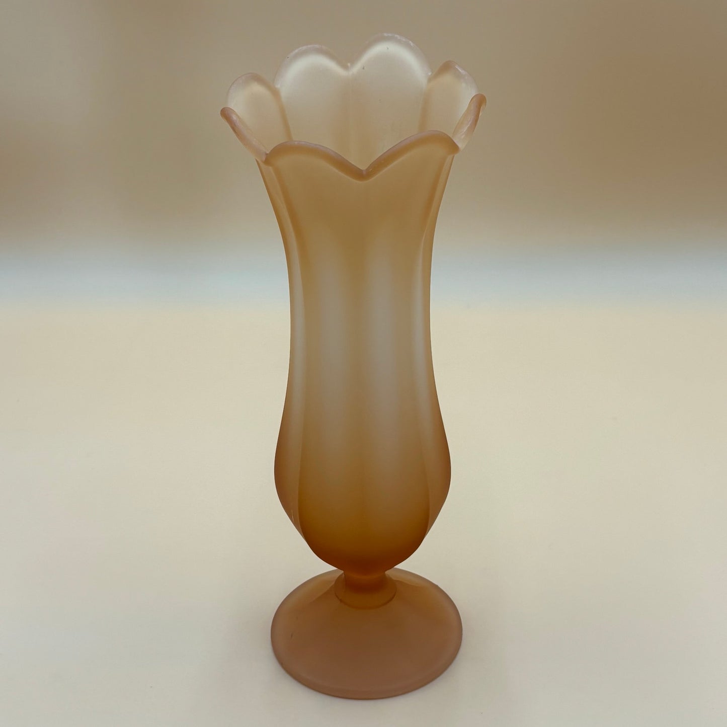 Vintage Peach/Amber Satin Swung Vase - Ruffled Rim 13.5" Tall