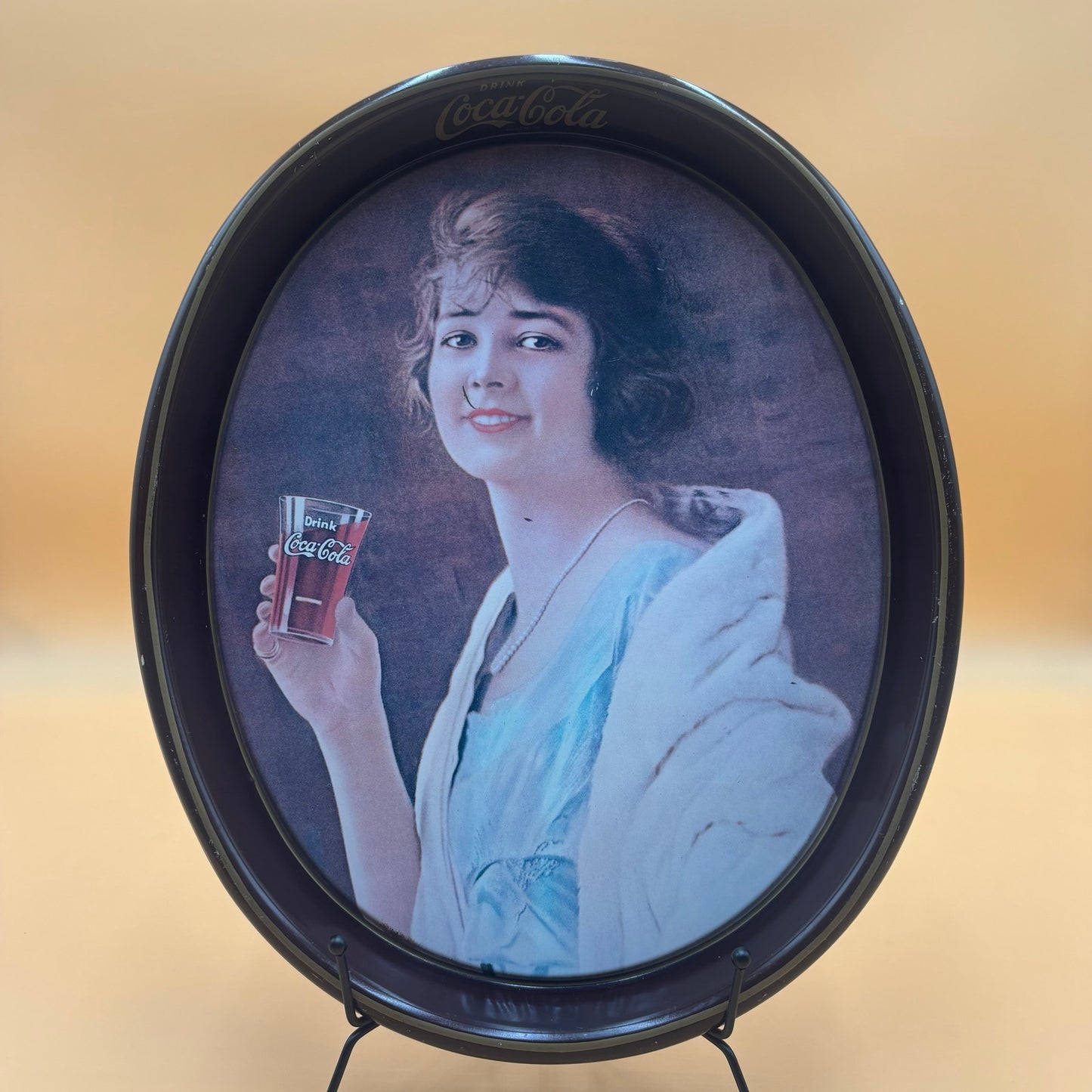 Vintage Coca-Cola Tray – Woman Holding Glass – 15” Oval Metal