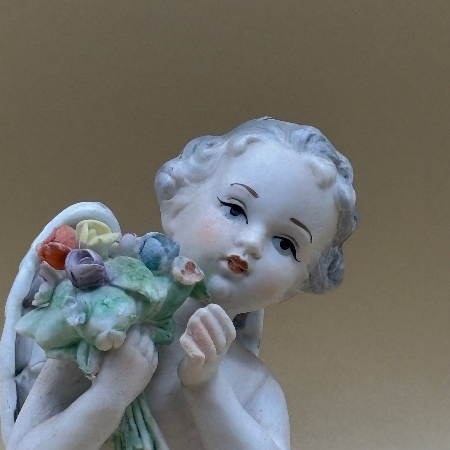 VTG Norleans Japan Cherub with Flowers - Porcelain Angel Figure