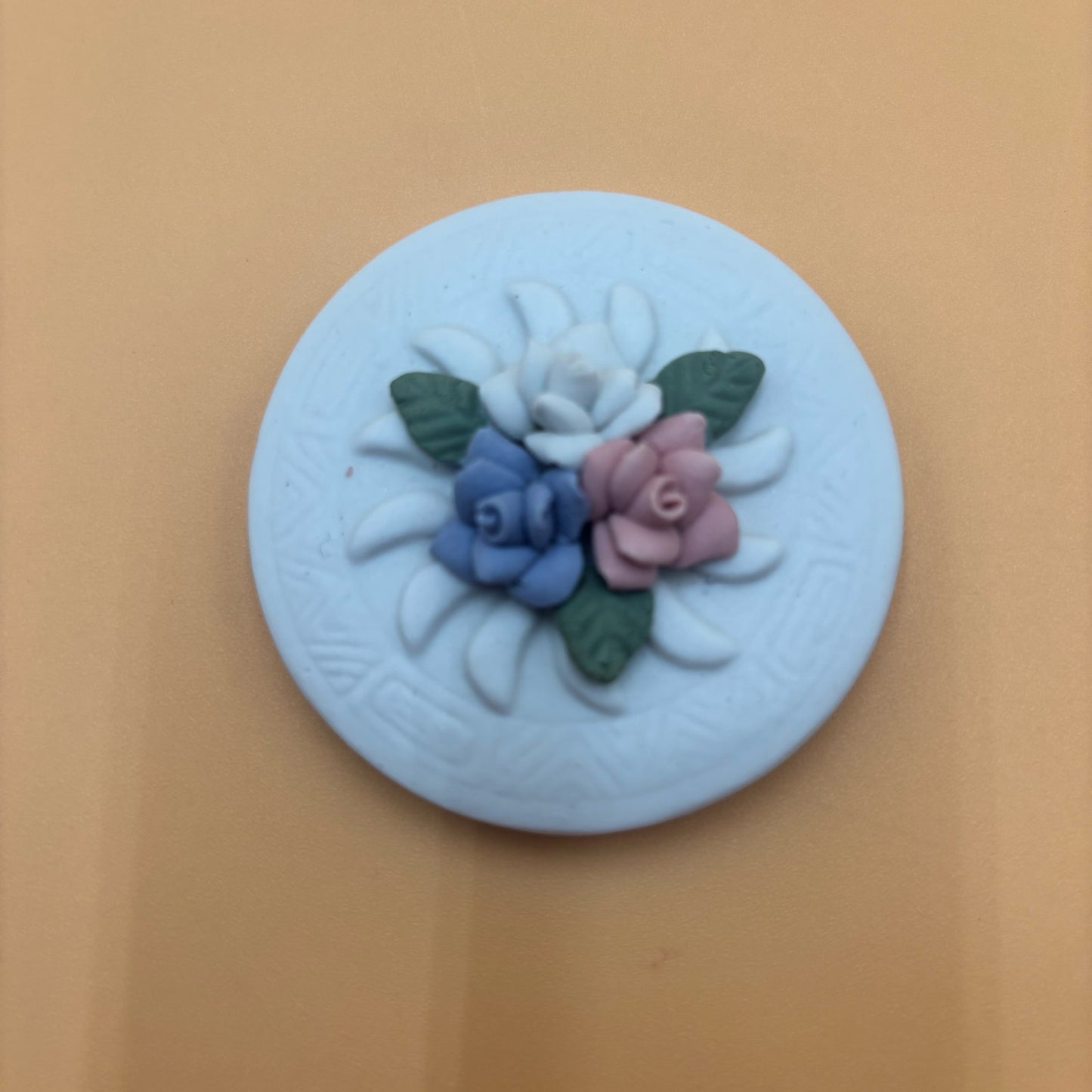 Vintage 1990s Porcelain Trinket Box – Floral Detail – Blue, Pink & White Flowers