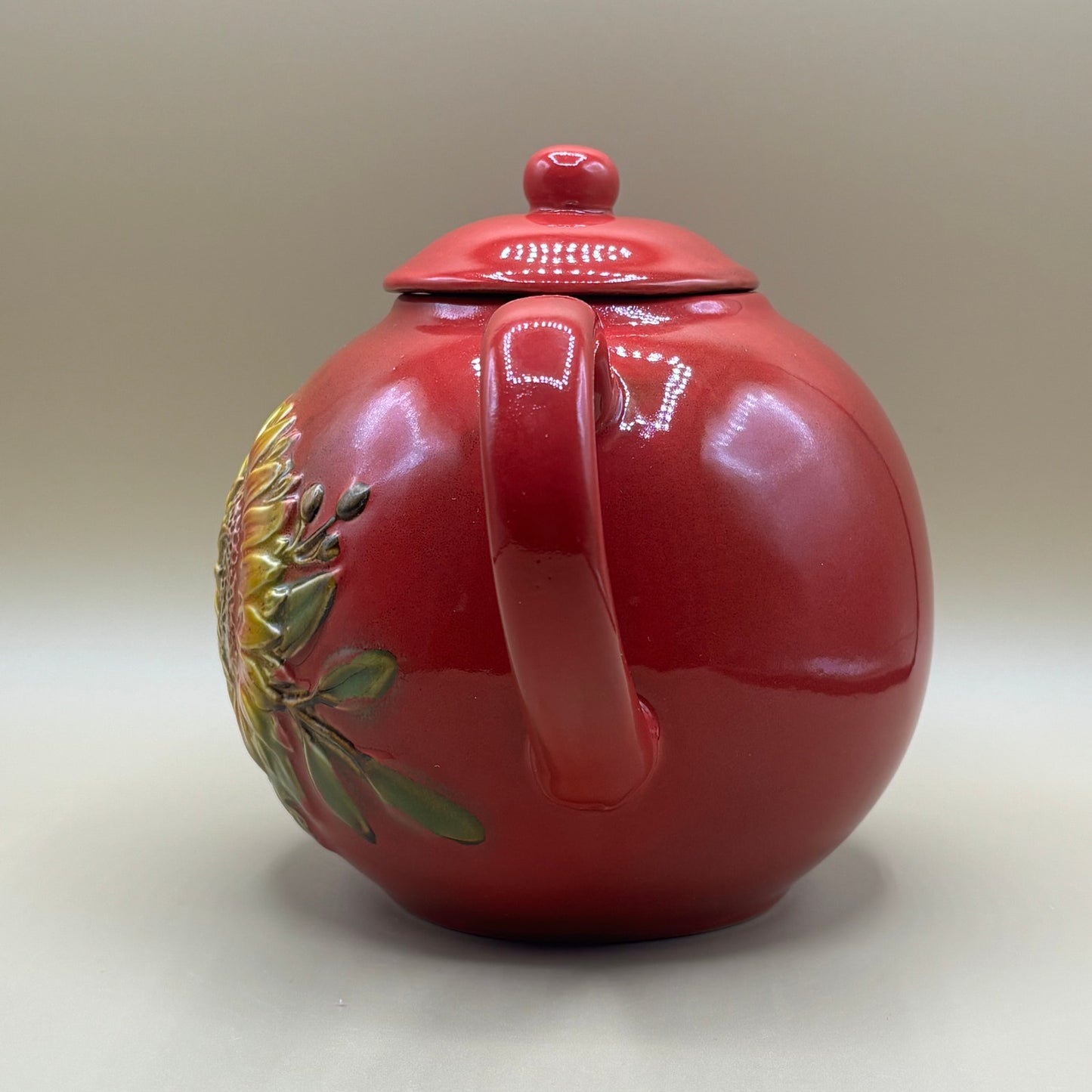 📦 Burton+Burton Red Sunflower Ceramic Teapot Collectible Home Decor