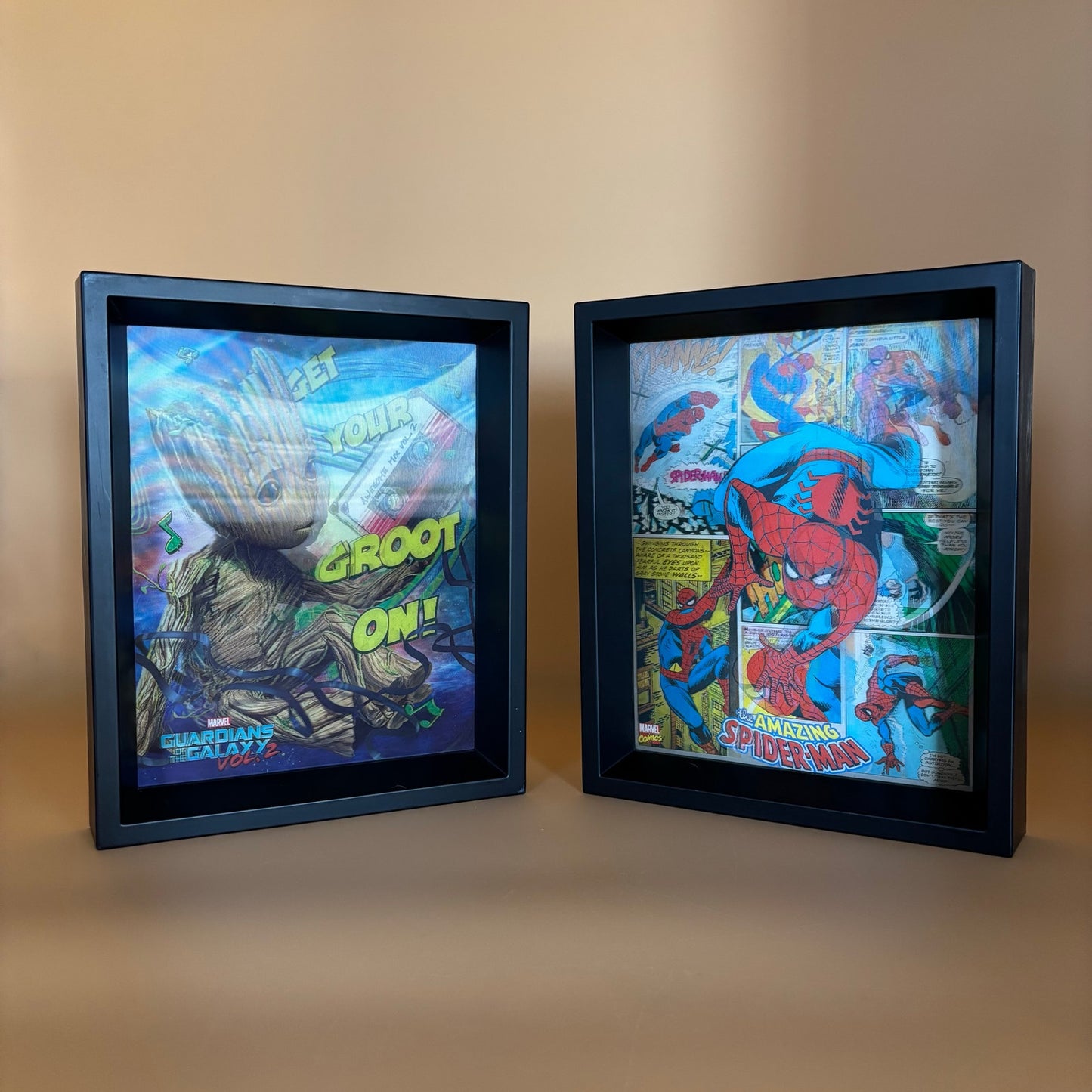 Marvel 3-D Shadow-Box Wall Art Pair Baby Groot & The Amazing Spider-Man