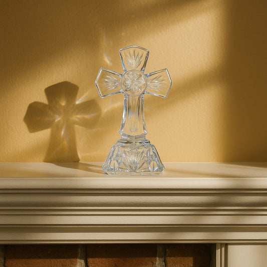 Crystal Cross Figurine - 7" Religious Home Decor