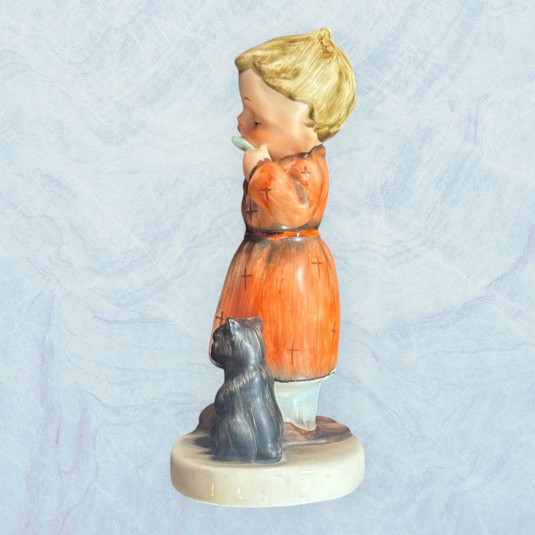 Hummel Style Bedtime Figurine AH1B NAPCO - Boy Brushing Teeth with Cat in Robe