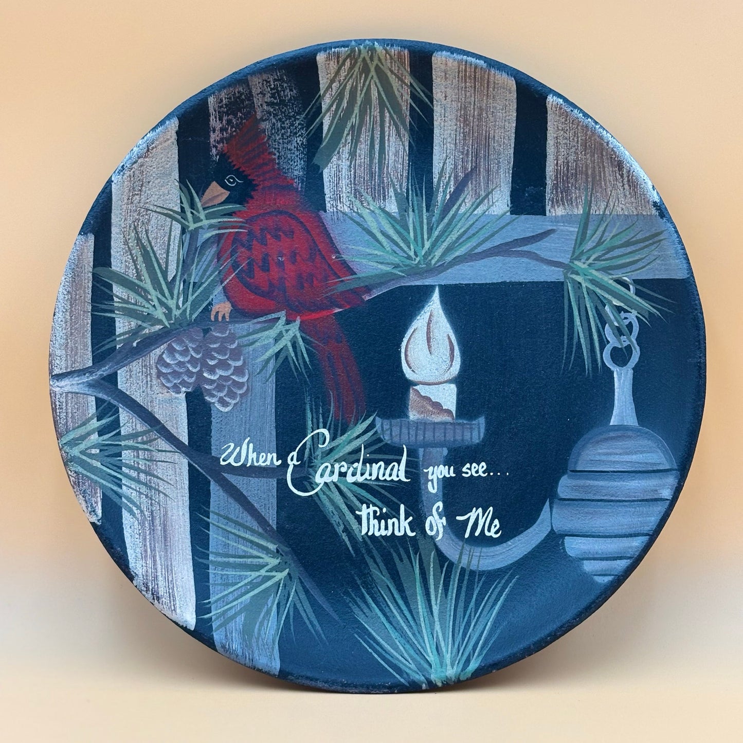 When Cardinals Appear, Think of Me – Hand-Painted Wooden Plate  11¼ in.