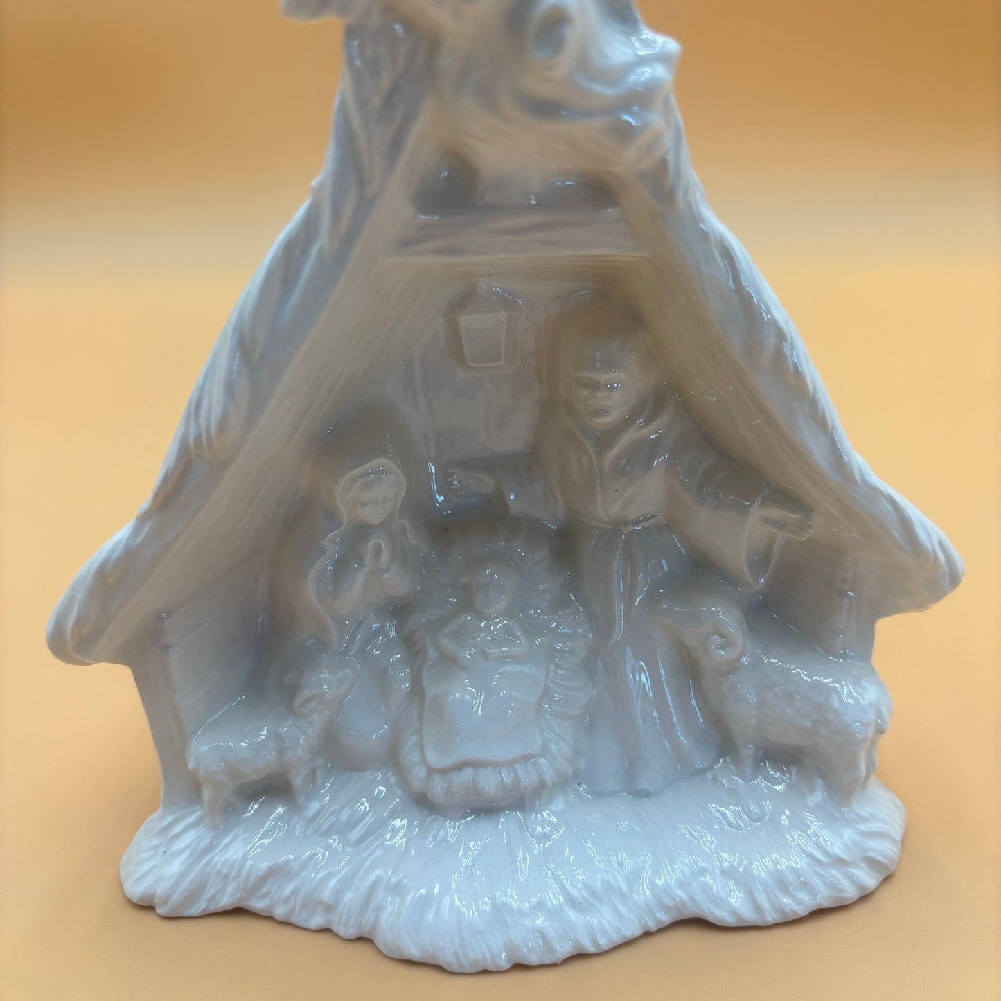 Vintage Shiny White Ceramic Nativity Scene Figurine 7"