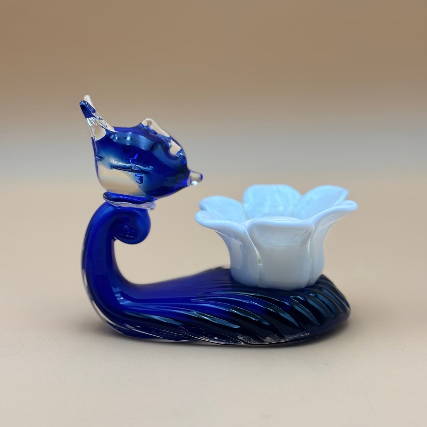 Hand-Blown Unique Blue Glass Fish Tealight Holder