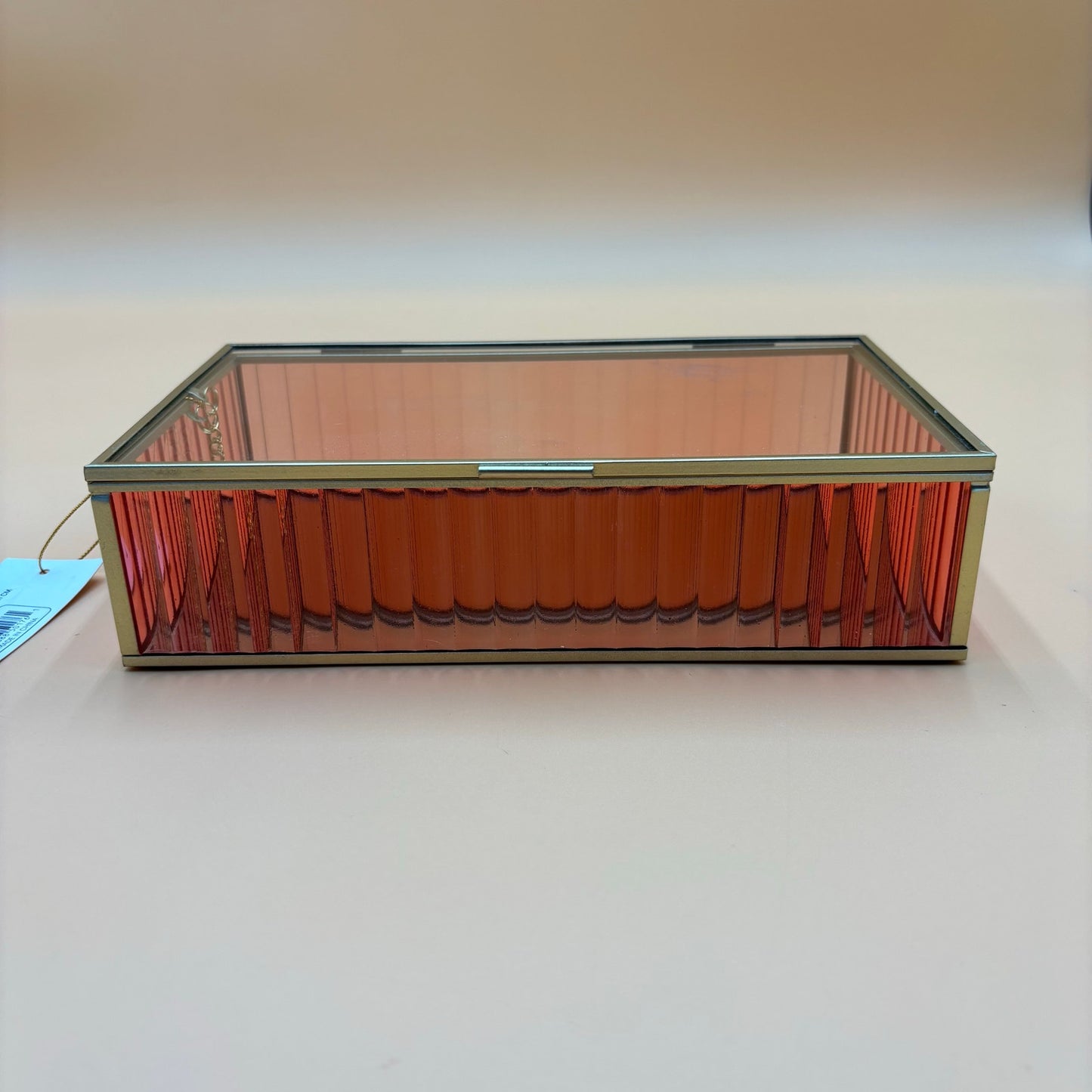 Oasis Home Glass & Mirror Display Box – Pink Faceted Sides – 9.5”