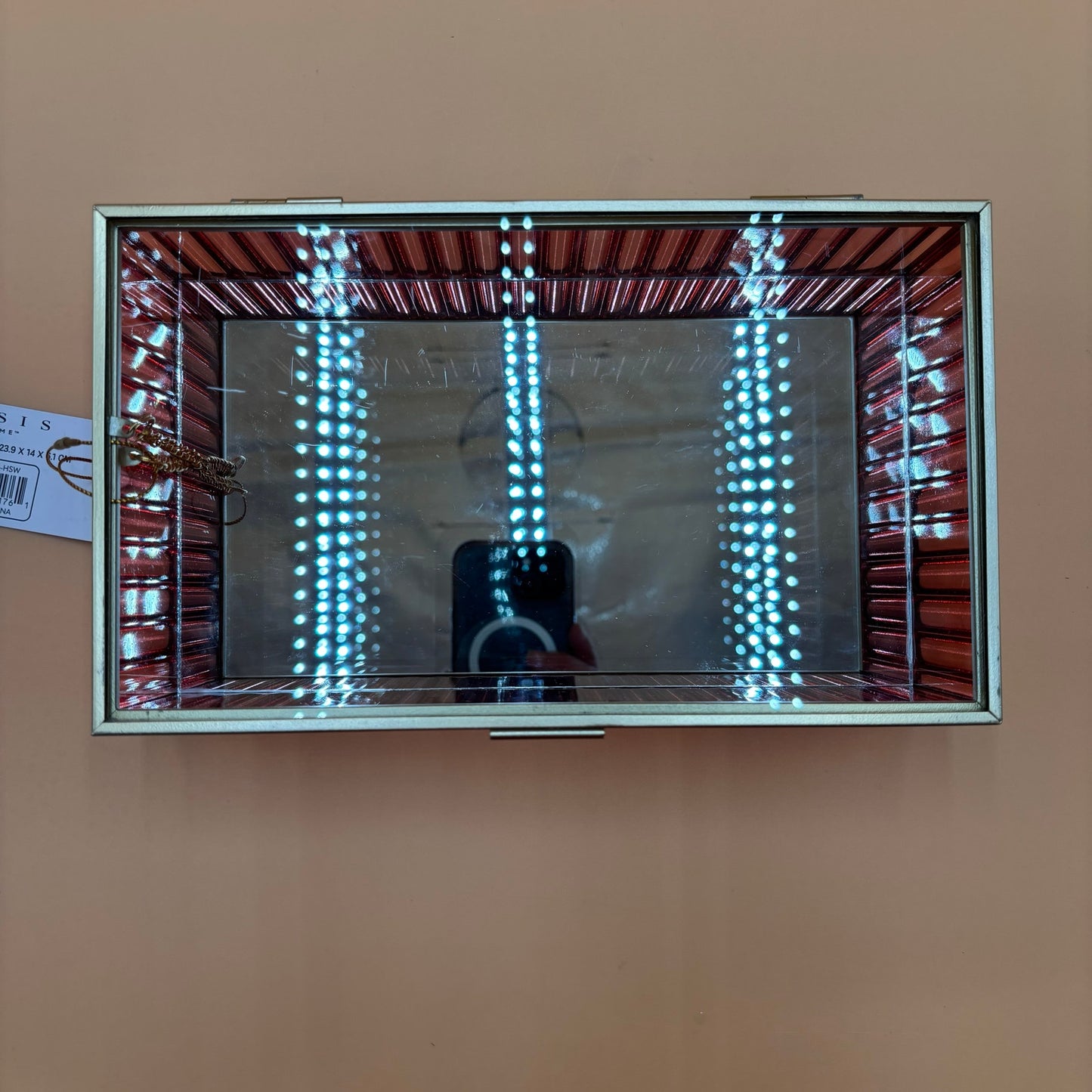 Oasis Home Glass & Mirror Display Box – Pink Faceted Sides – 9.5”