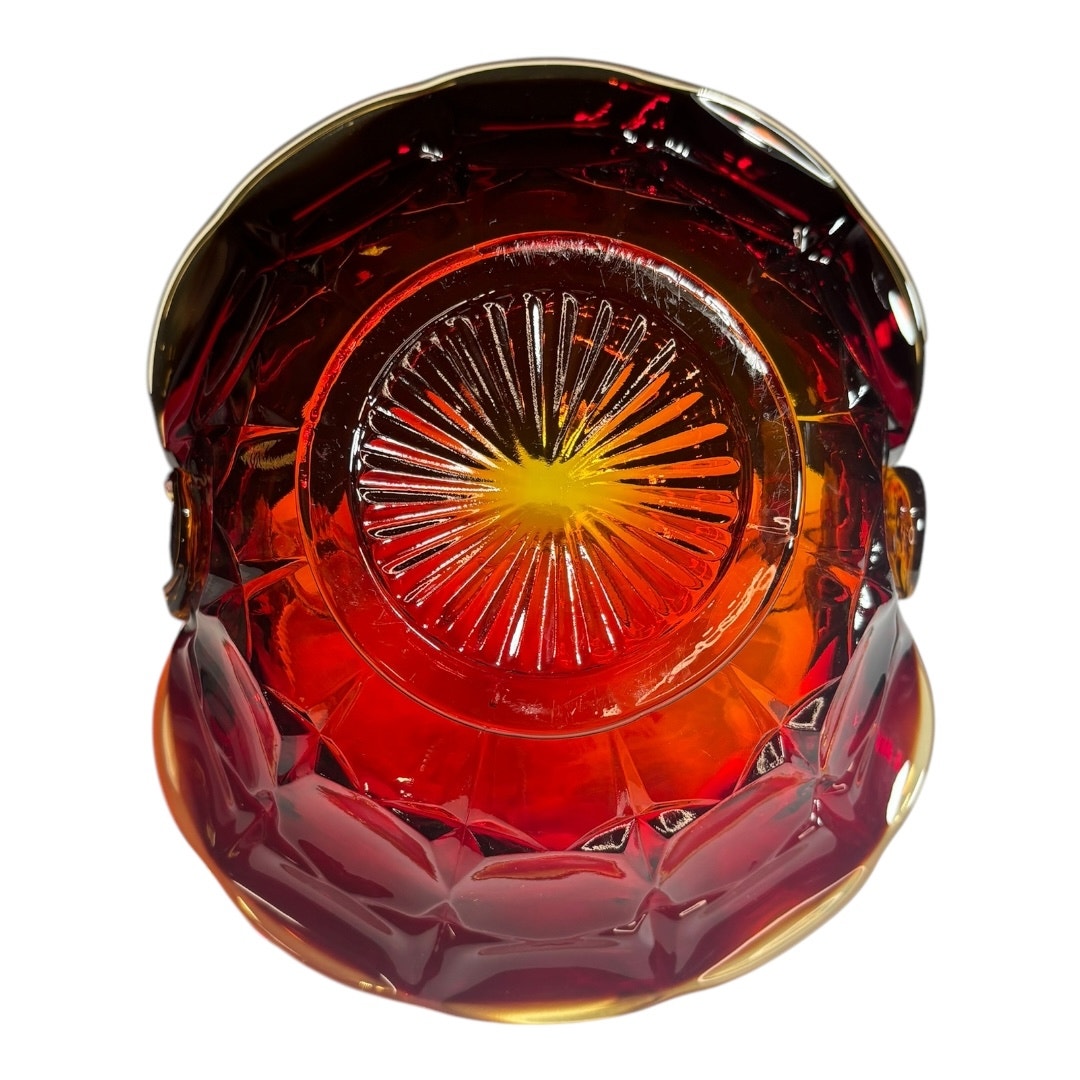 Amberina Tiara Glass Basket Sunset Constellation Pattern Red to Orange Ombré 8” Vintage J.D. Handle