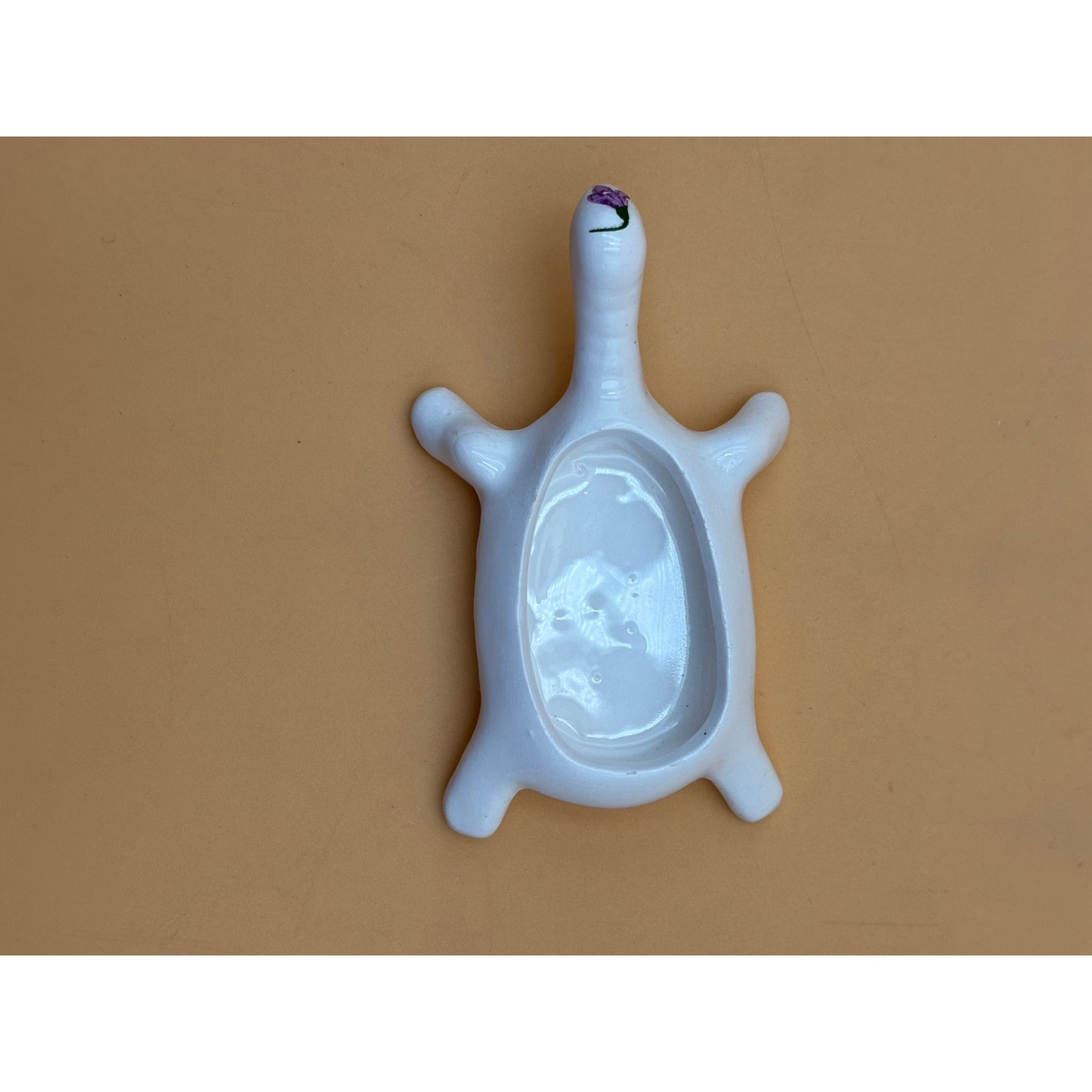 Porcelain Turtle Trinket Box with Purple Floral Design – Made in Taiwan