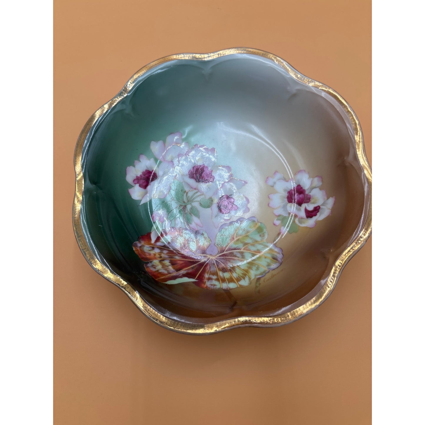 Antique Hand-Painted Porcelain Bowl Signed Caillaux – 8 3/8”