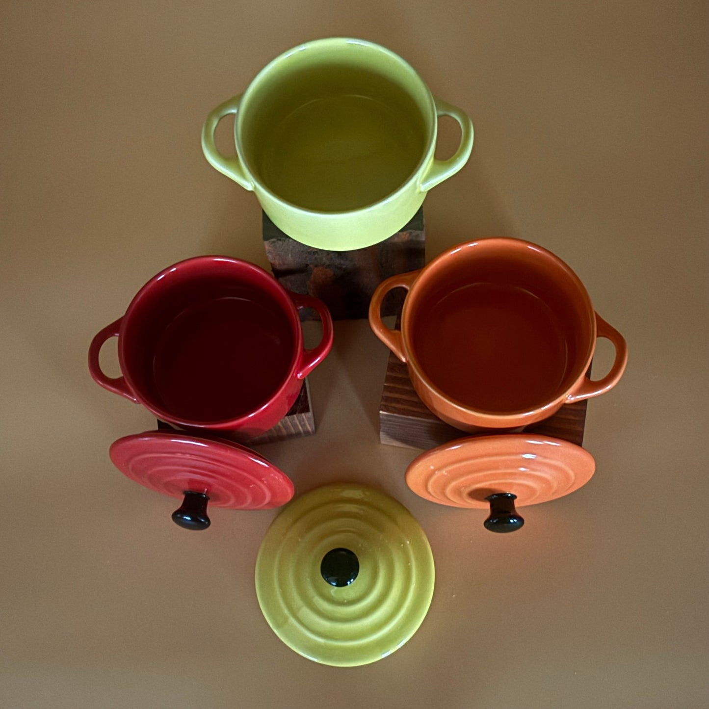 Set of 3 Gourmet Expressions Mini Cocottes - Yellow, Red & Orange