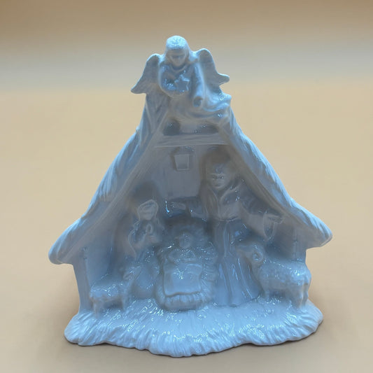 Vintage Shiny White Ceramic Nativity Scene Figurine 7"