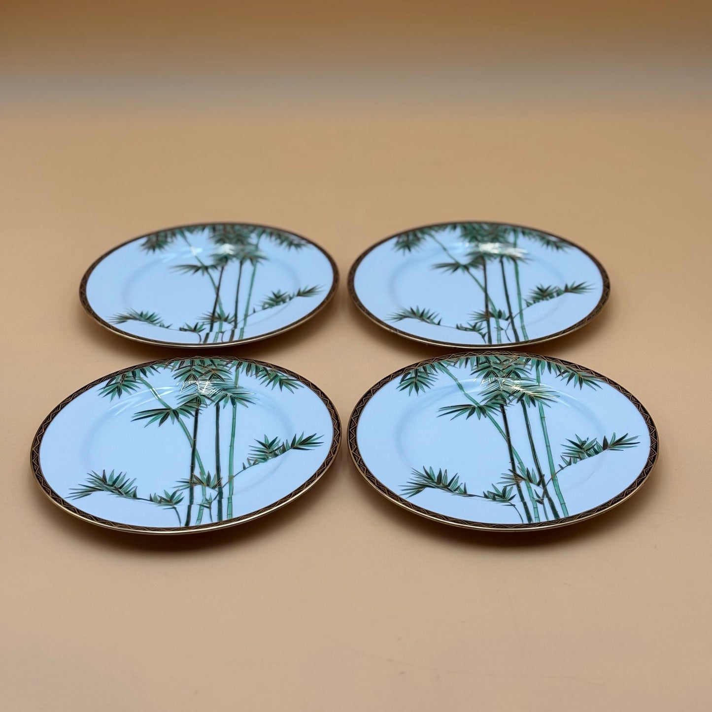Set of 4 Vintage Hand-Painted Bamboo Plates – Japan