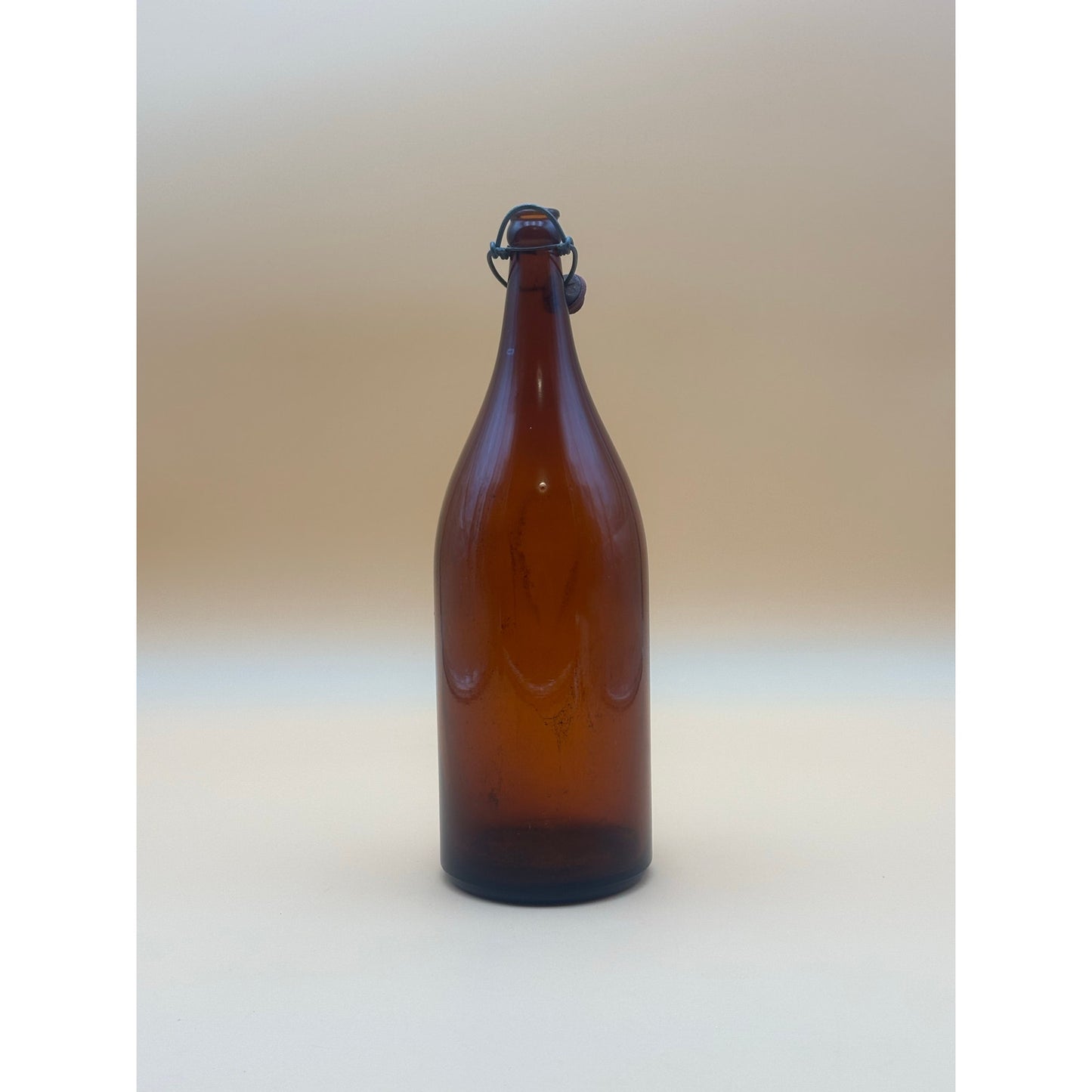 Vintage Brown Glass Bottle with Swing Top Closure 14"