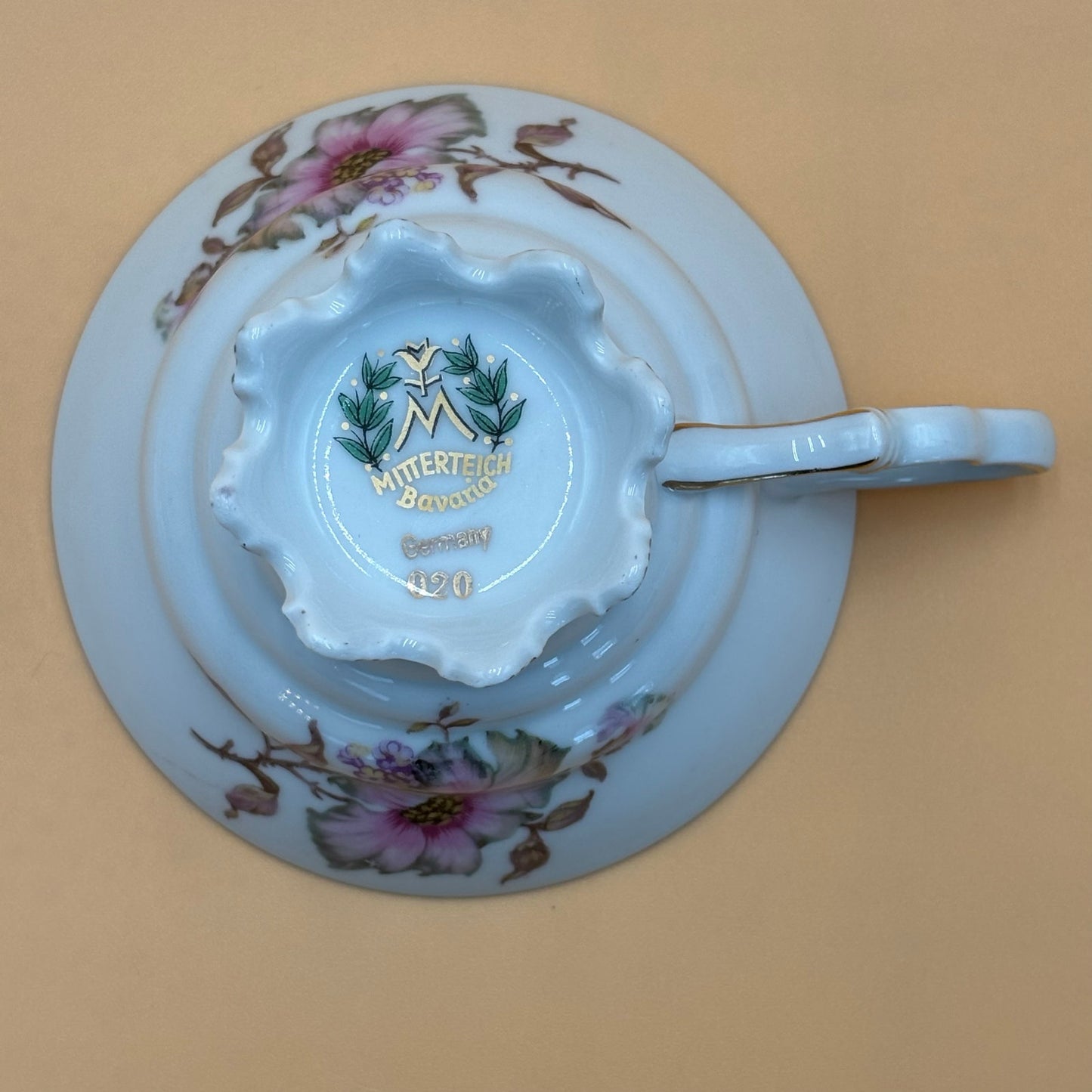Vintage Mitterteich Bavaria Dogwood Teacup & Saucer - Gold Trim