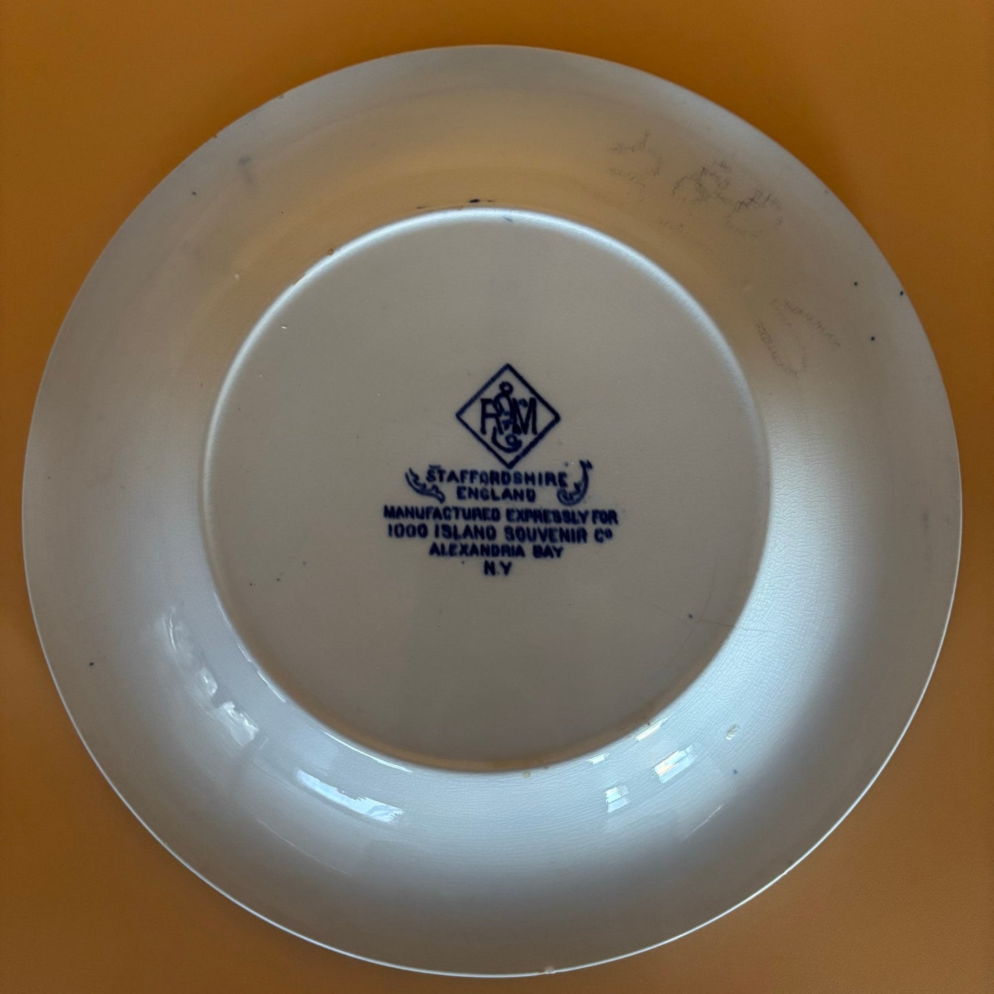 Vintage Staffordshire England Blue & White Plate - Thousand Islands NY