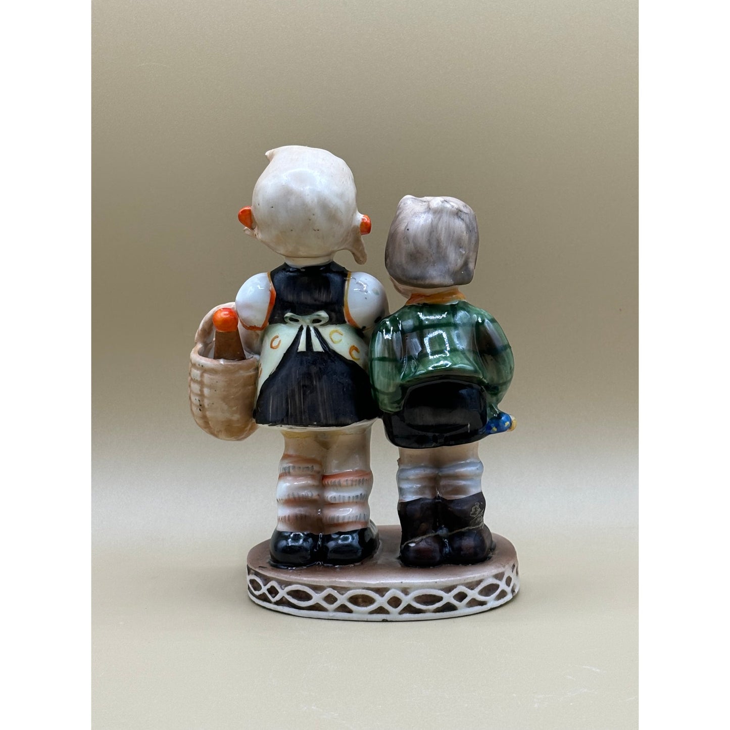 VTG Boy and Girl Orange with Basket Japanese Ceramic Figurine