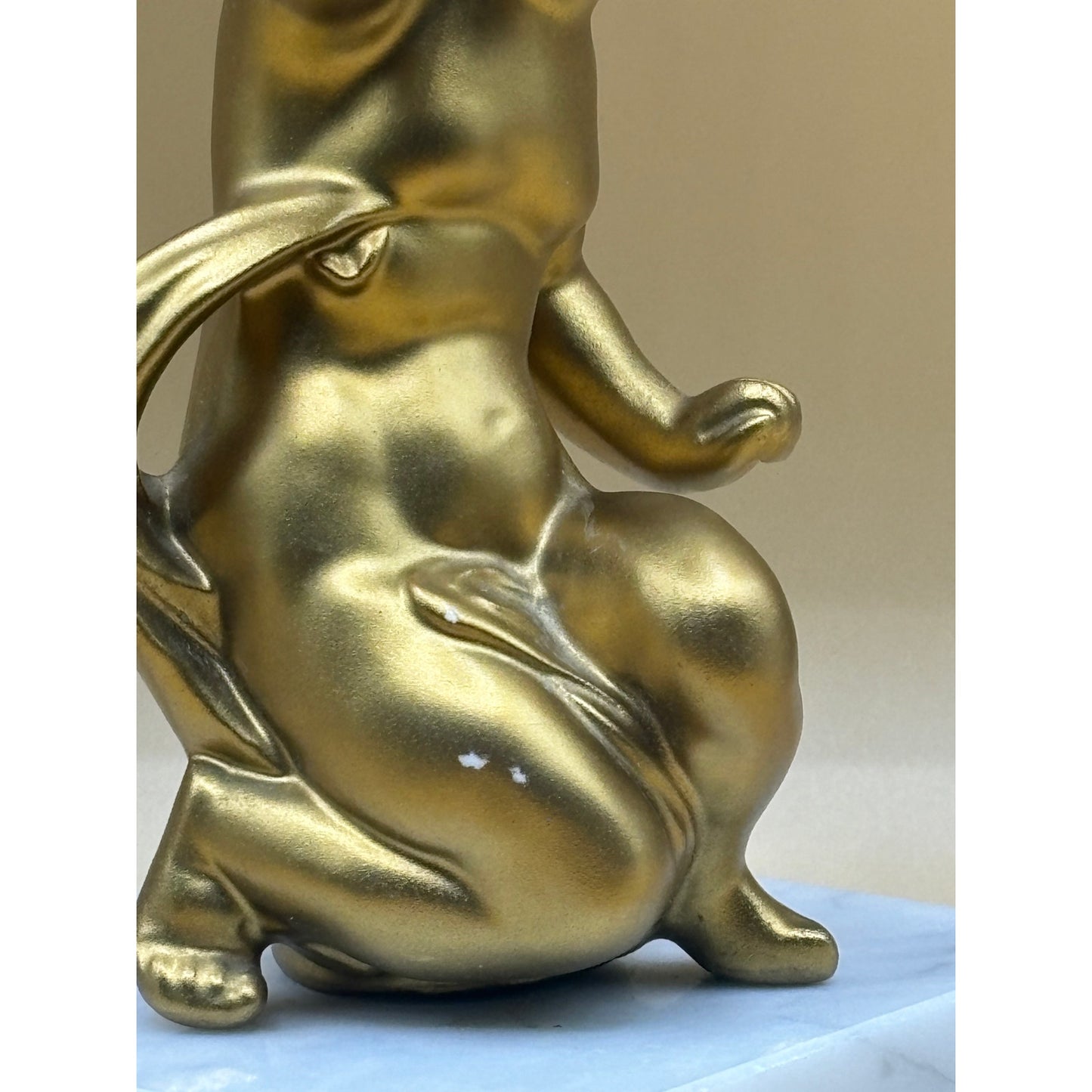 Vintage Metal, Gold Cherub Candle Holder with Marble Base 7.5 Inches Tall