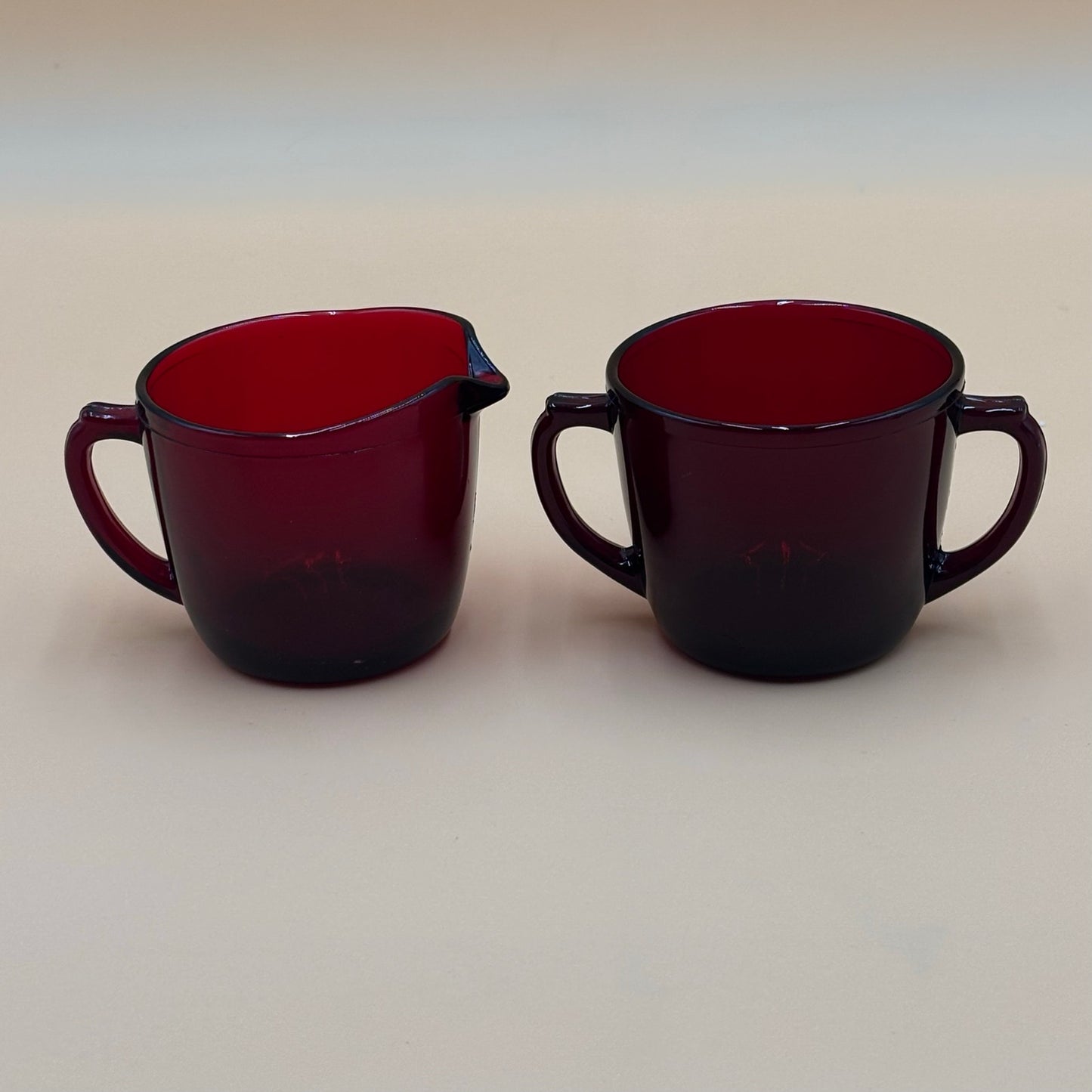 Vintage Ruby Red Glass Creamer & Sugar Set
