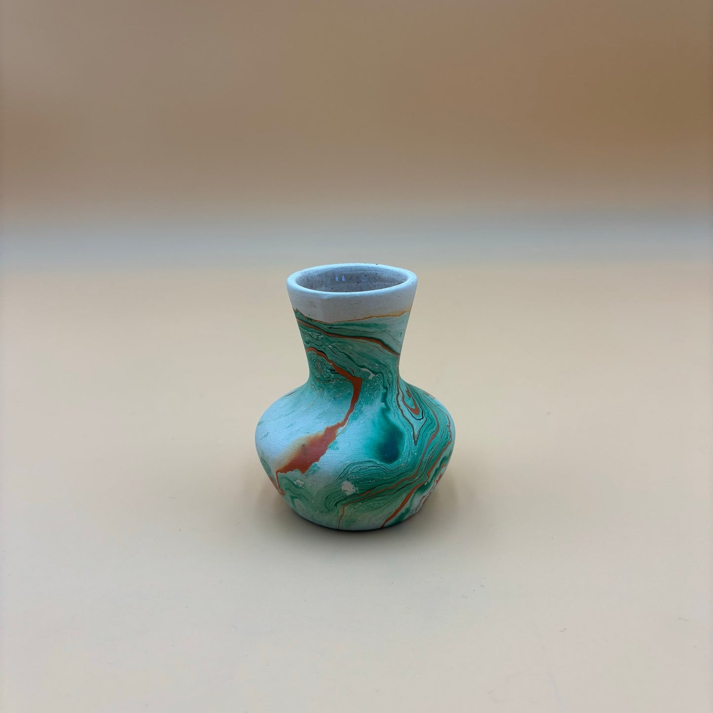 Pair of Vintage Nemadji Pottery Vases – Swirled Green, Blue & Orange Clay