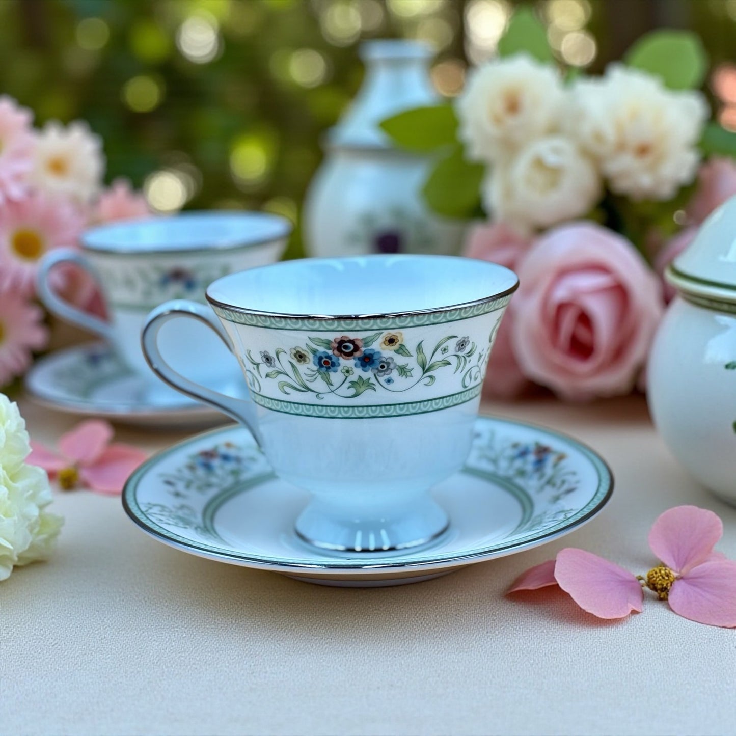 Wedgwood Bone China “Agincourt” 4-Cup & Saucer Tea Set