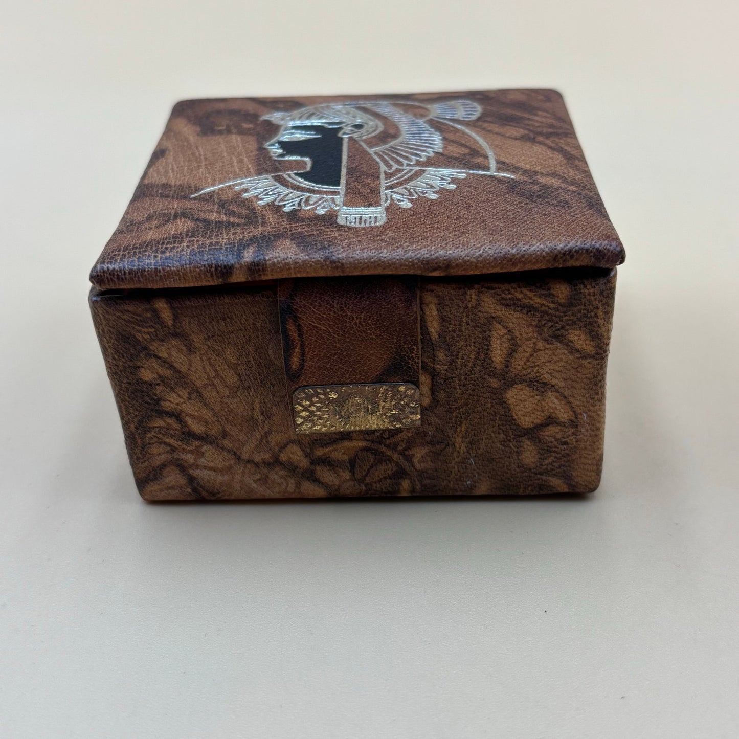 VintaEgyptian Leather Jewelry Boxes Set of 3 with Silver Embossed Designs & Red Felt Lining