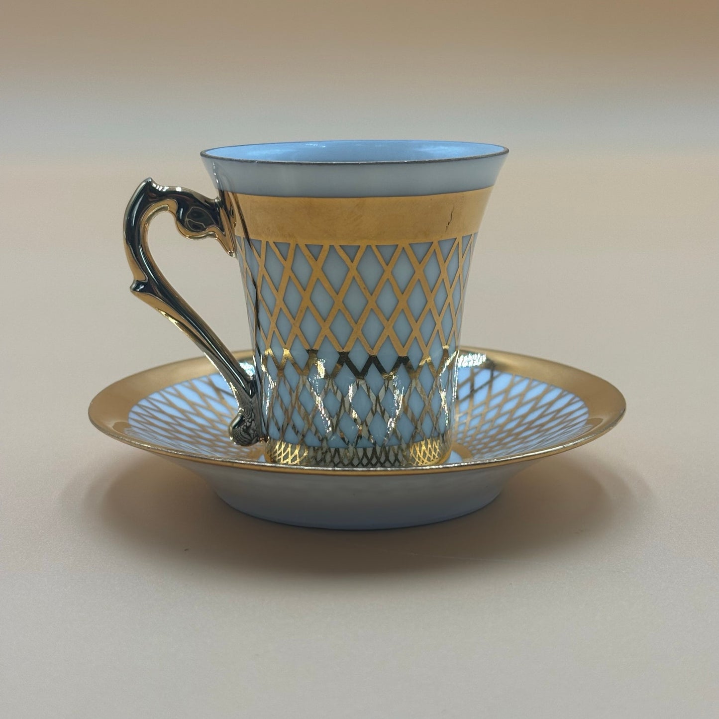 Vintage Gold Lattice Demitasse Cup & Saucer – Signed, Unknown Maker