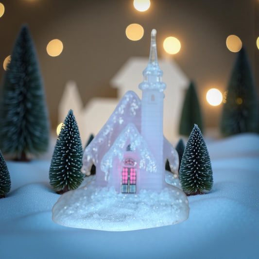 Holiday Ice Sculptures Ice Village Church – Color Changing Light-Up Christmas Décor