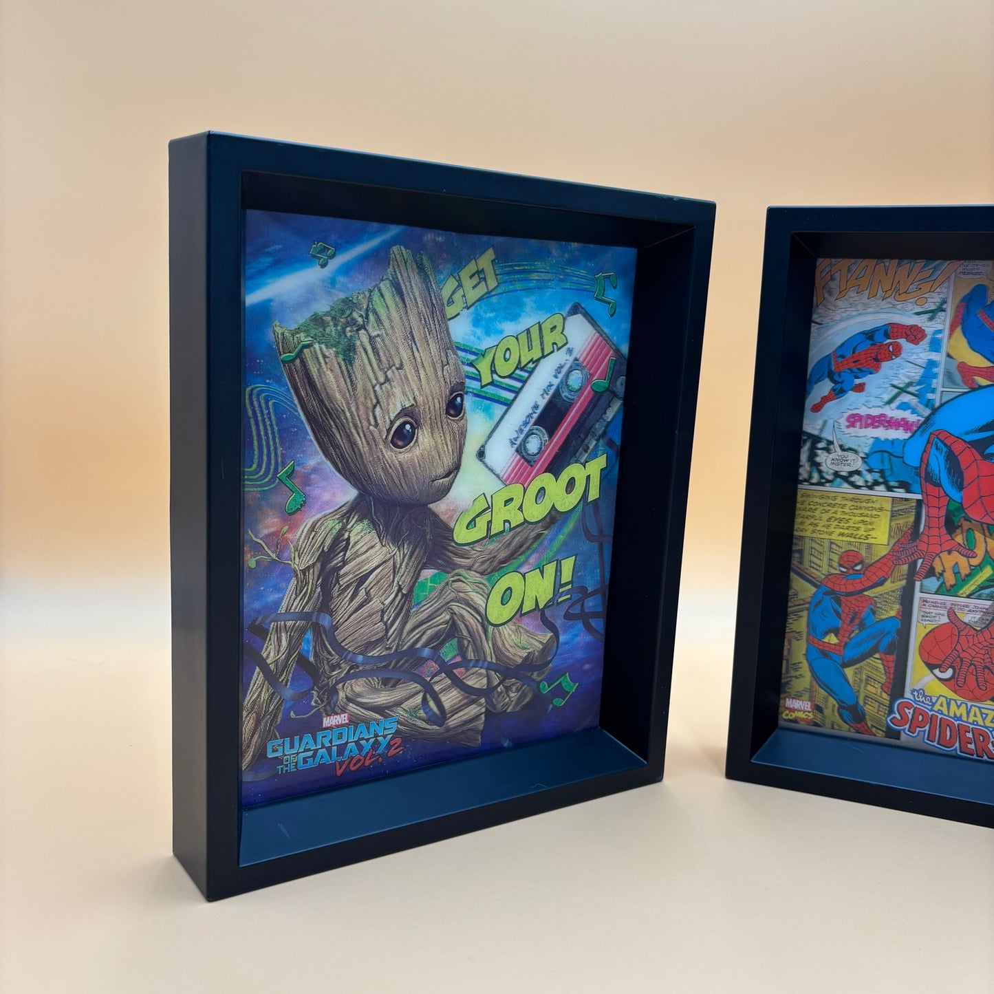 Marvel 3-D Shadow-Box Wall Art Pair Baby Groot & The Amazing Spider-Man