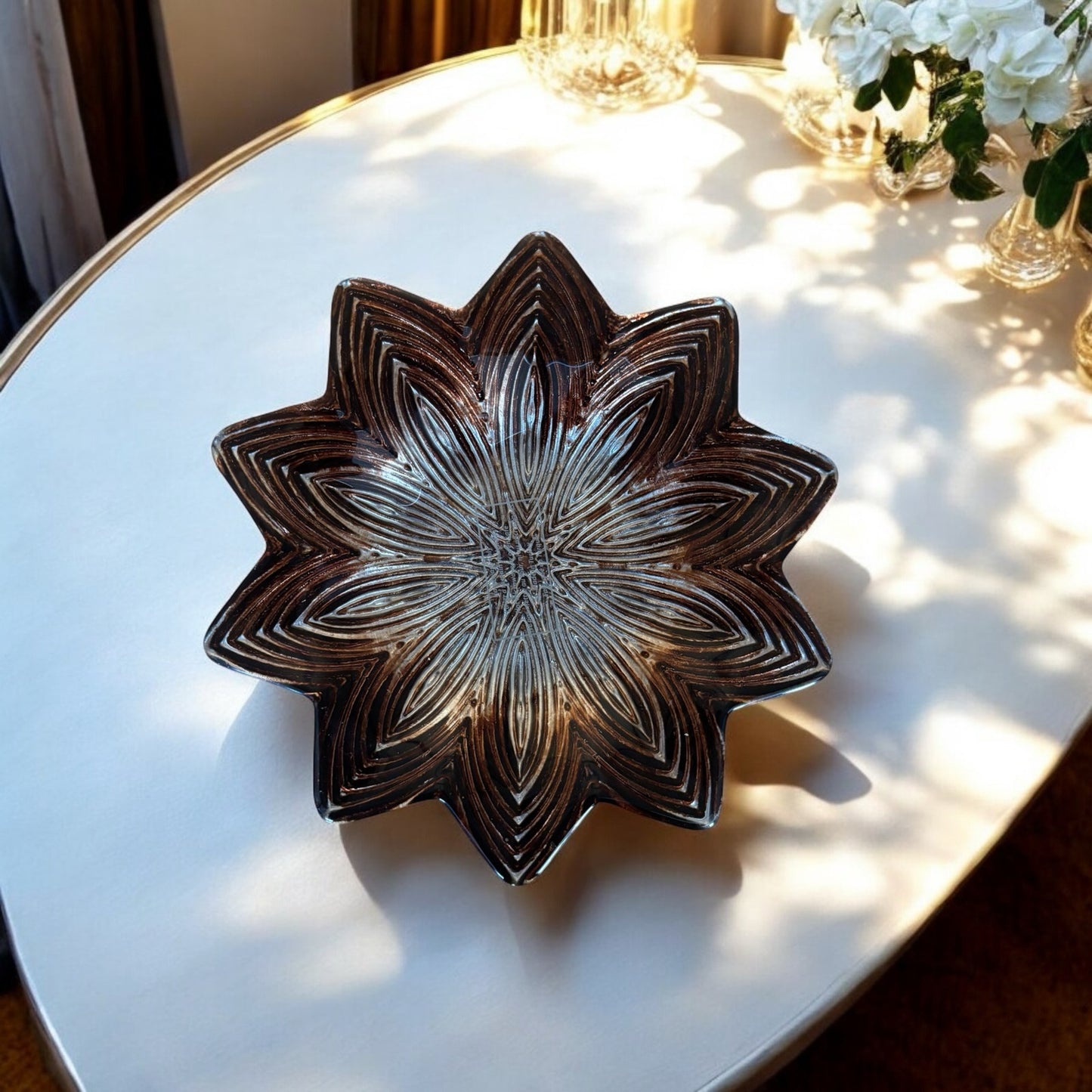 Handmade Turkish Ceramic Star Plate – Point Gold & Silver Metallic Glaze