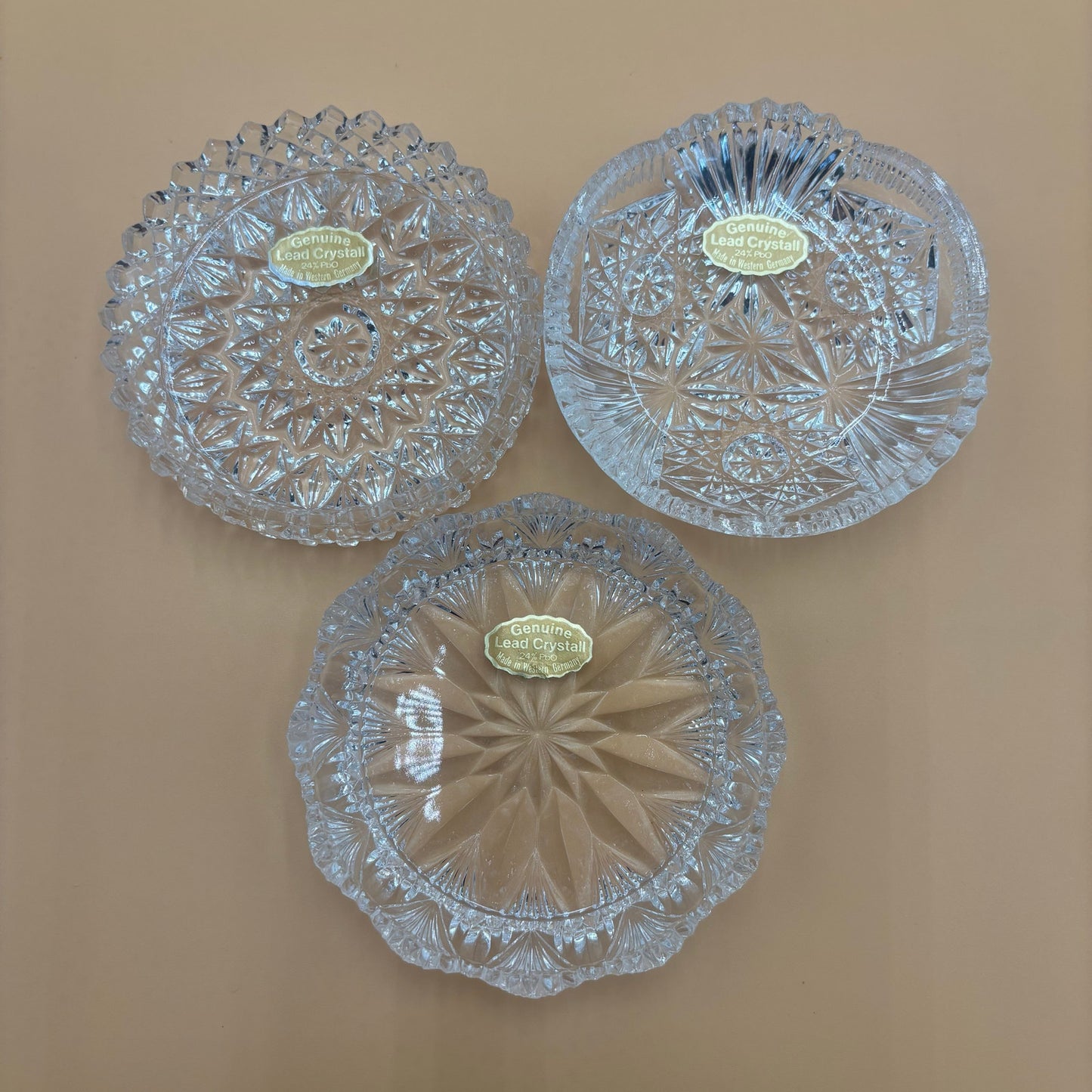 Set of 3 Genuine Lead Crystal Trinket Dishes - Made in Western Germany