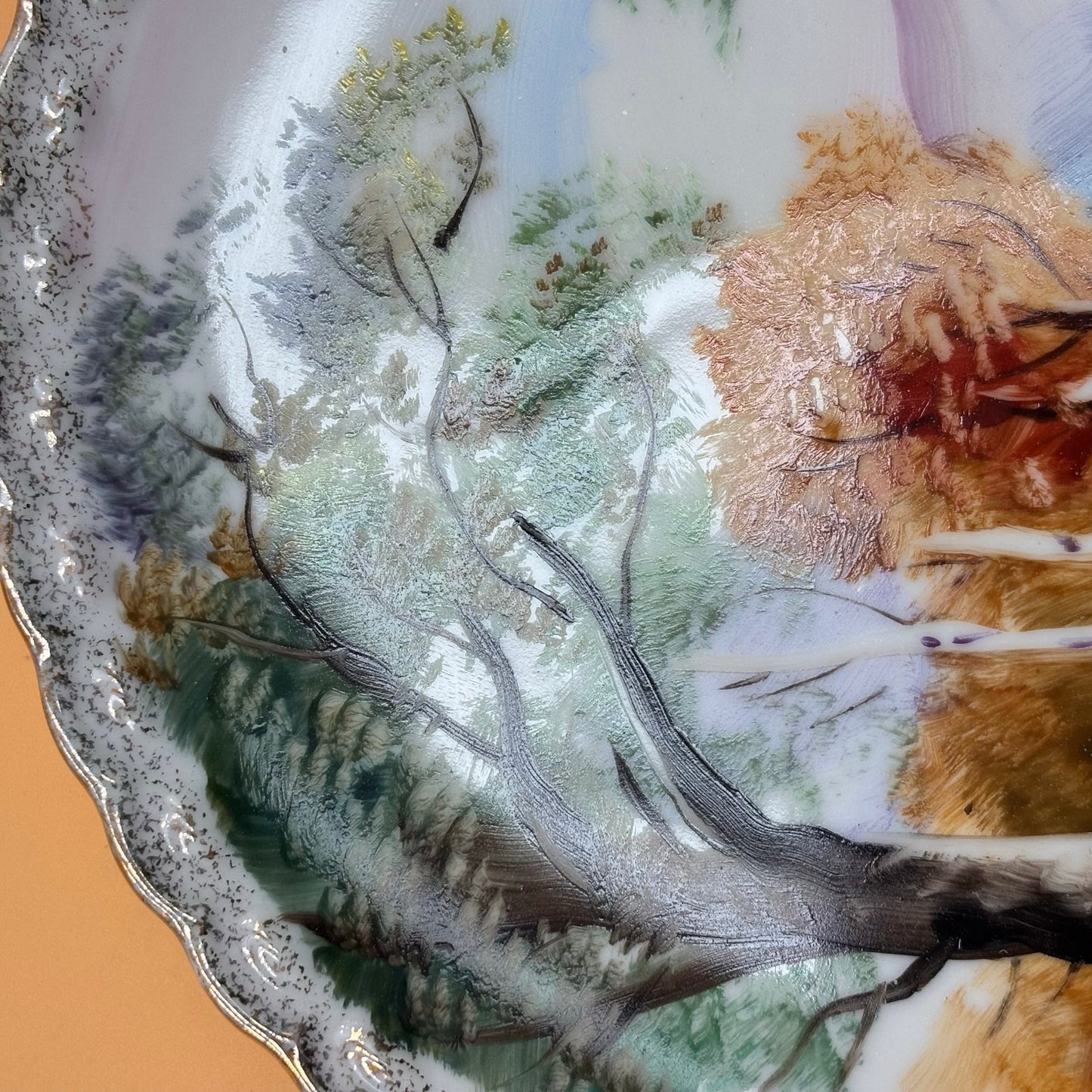 Vintage Hand Gold Trimmed Painted Japanese Landscape Plate 8 in.