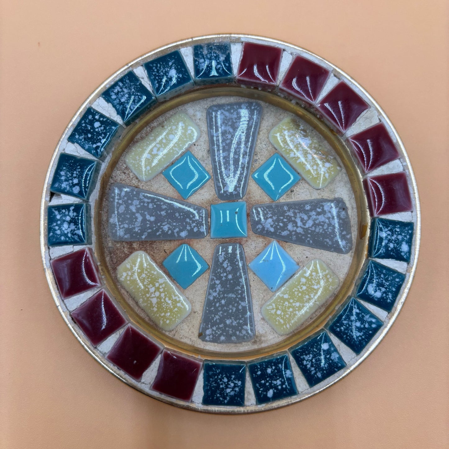 Vintage Mid-Century Mosaic Enamel Cup Holder Dish
