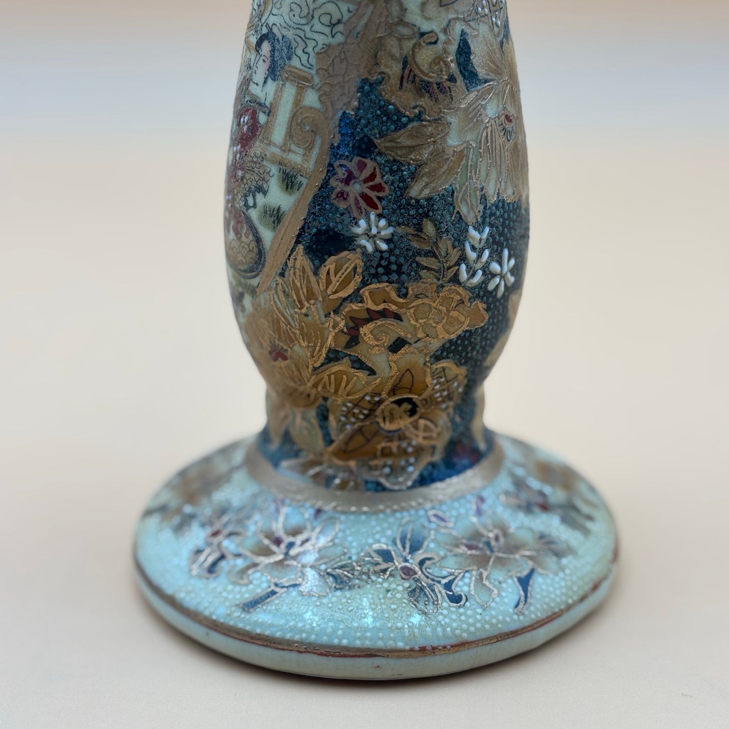 Asian Hand-Painted Porcelain Candlestick – 9”